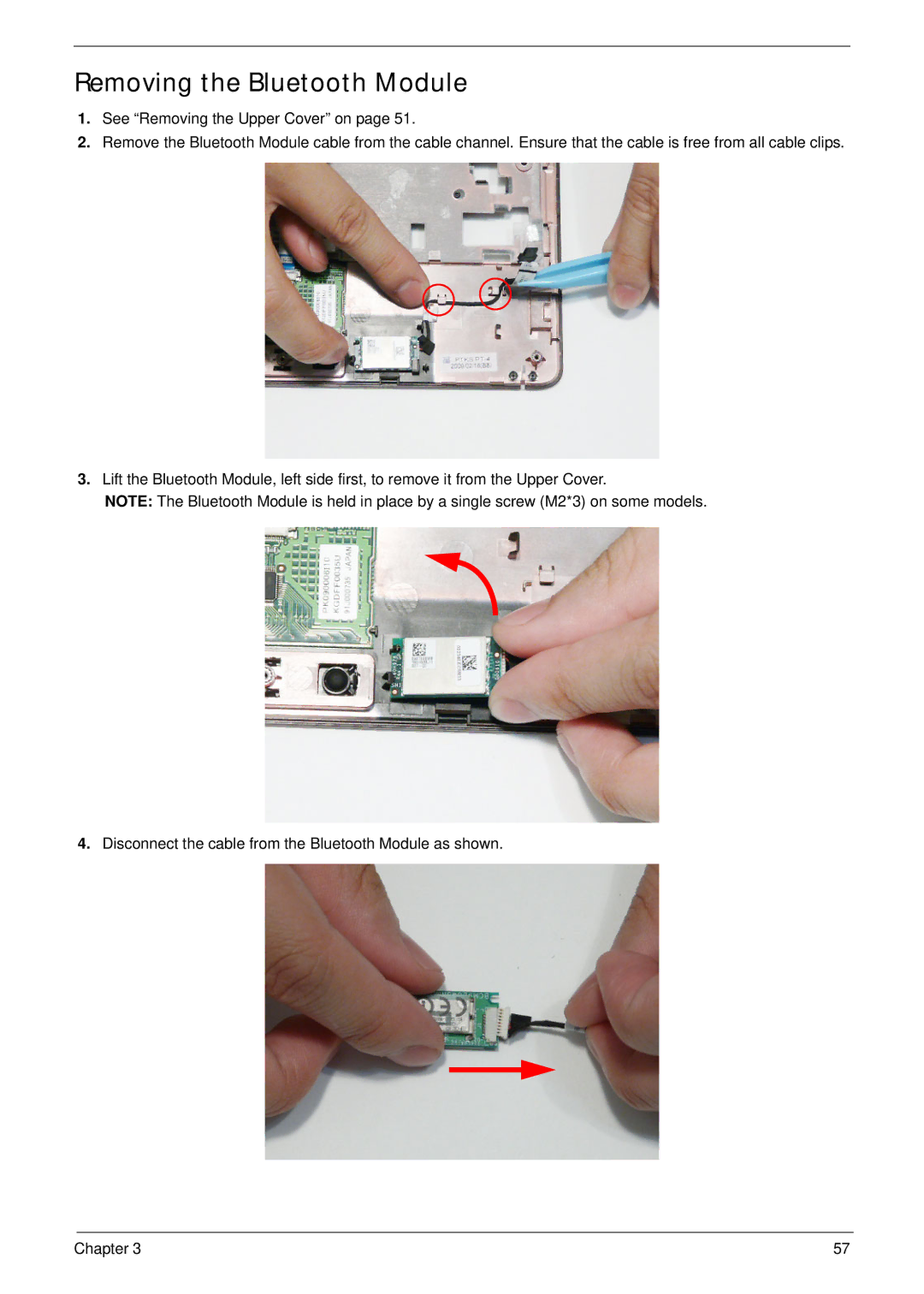 Acer EM250 manual Removing the Bluetooth Module 