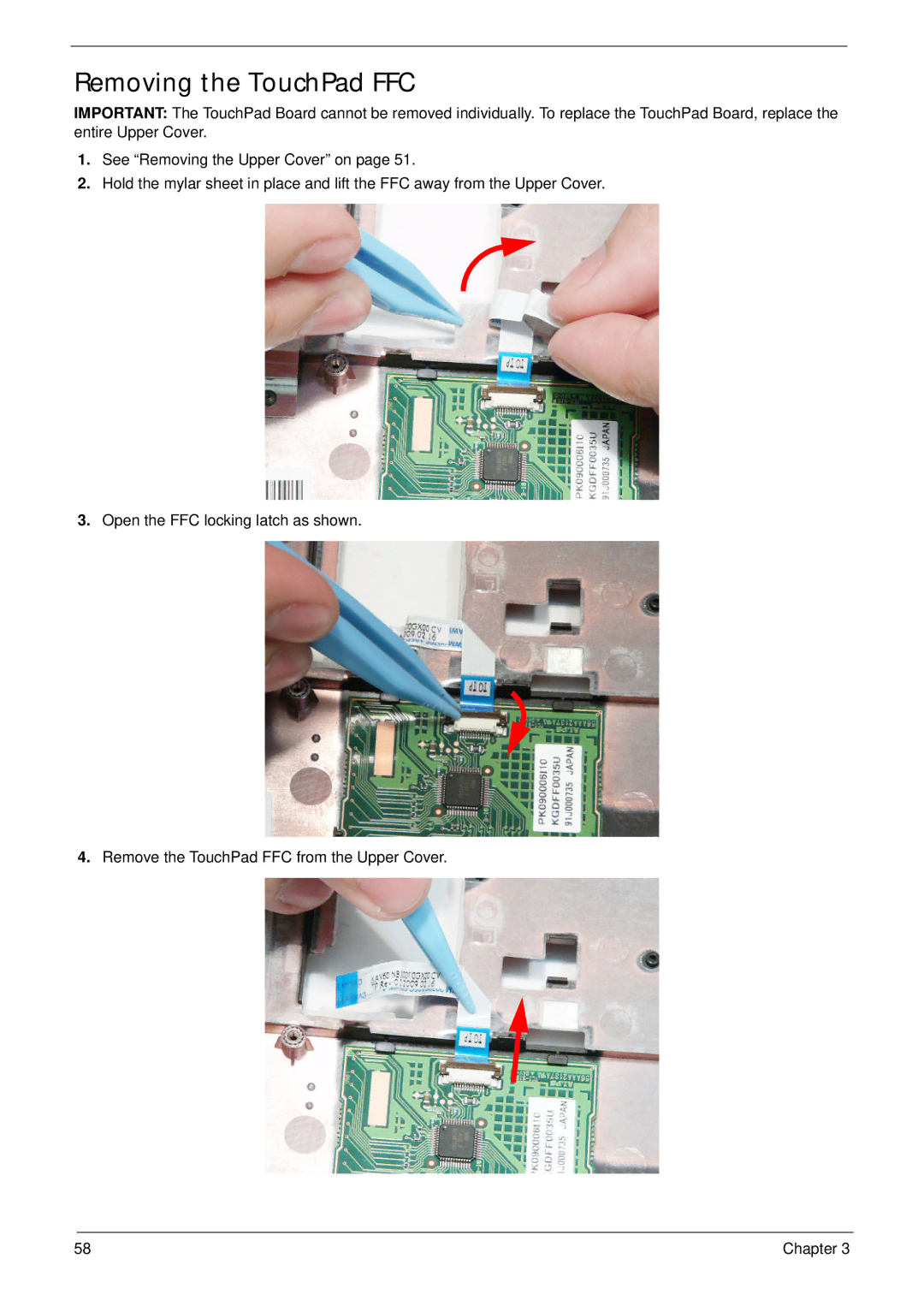 Acer EM250 manual Removing the TouchPad FFC 