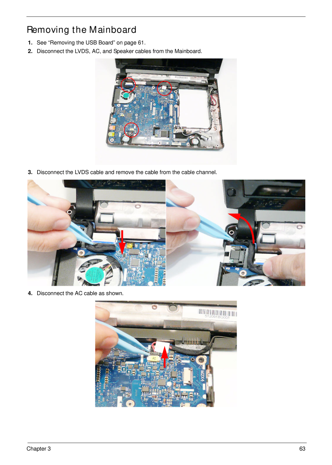 Acer EM250 manual Removing the Mainboard 