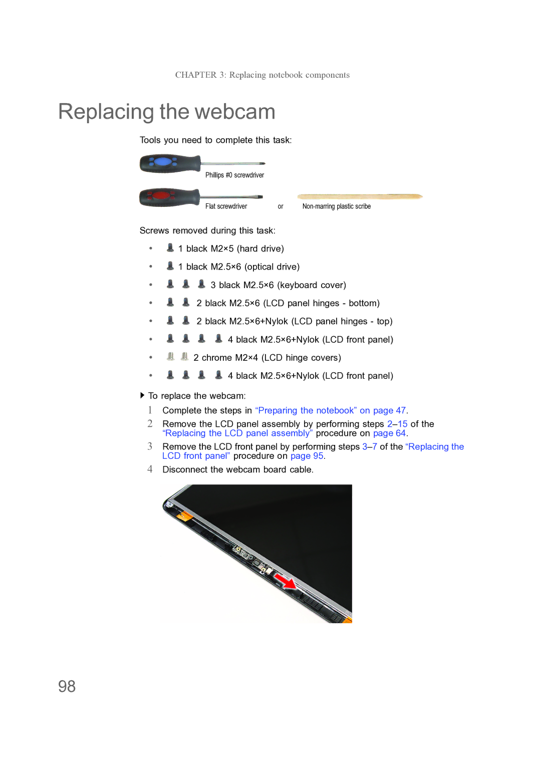 Acer ENTJ77, ENTJ75, ENTJ78, ENTJ76 manual Replacing the webcam 