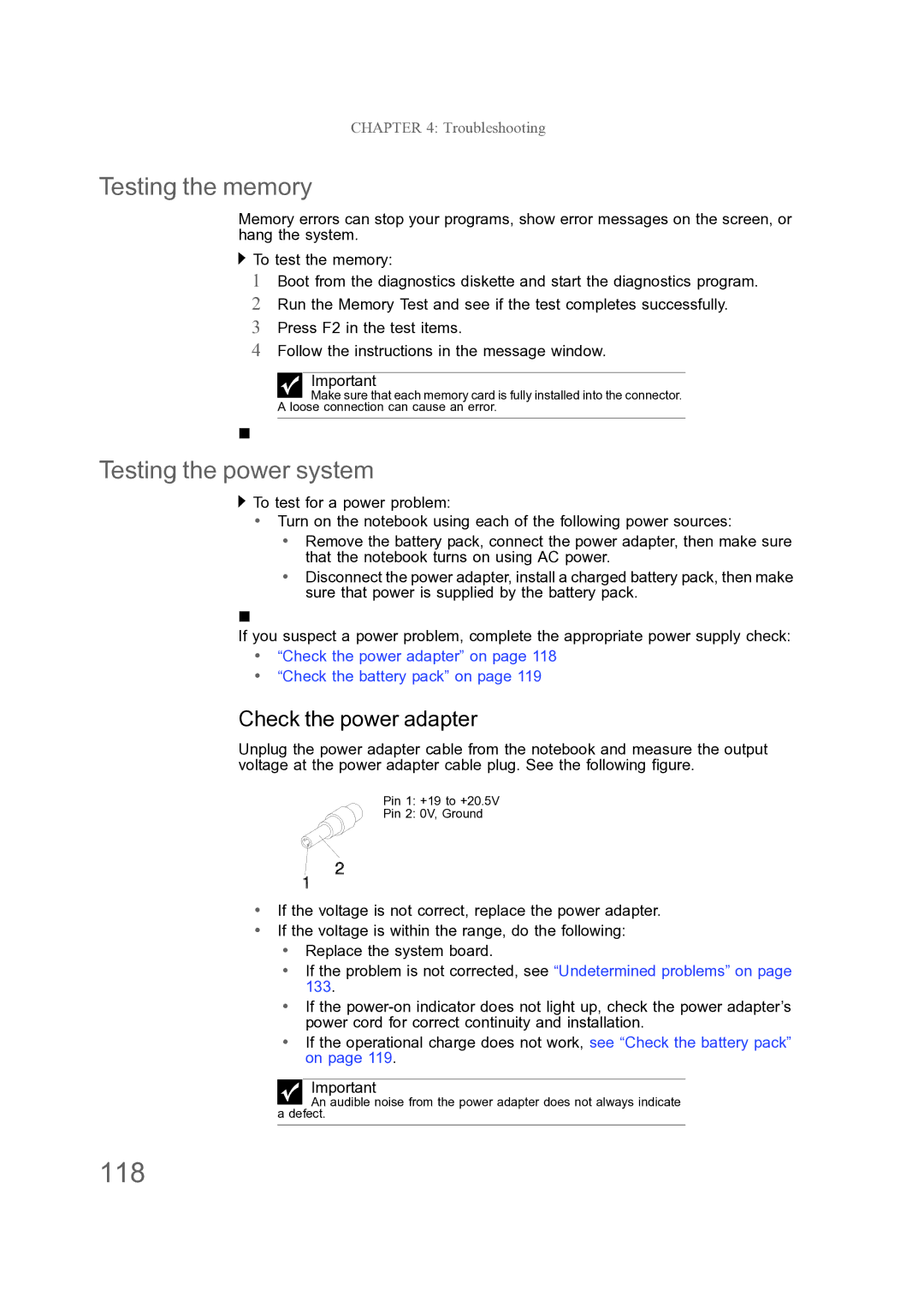 Acer ENTJ77, ENTJ75, ENTJ78, ENTJ76 manual 118, Testing the memory, Testing the power system 