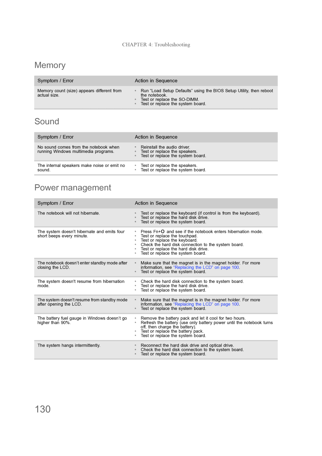 Acer ENTJ77, ENTJ75, ENTJ78, ENTJ76 manual 130, Sound, Power management 