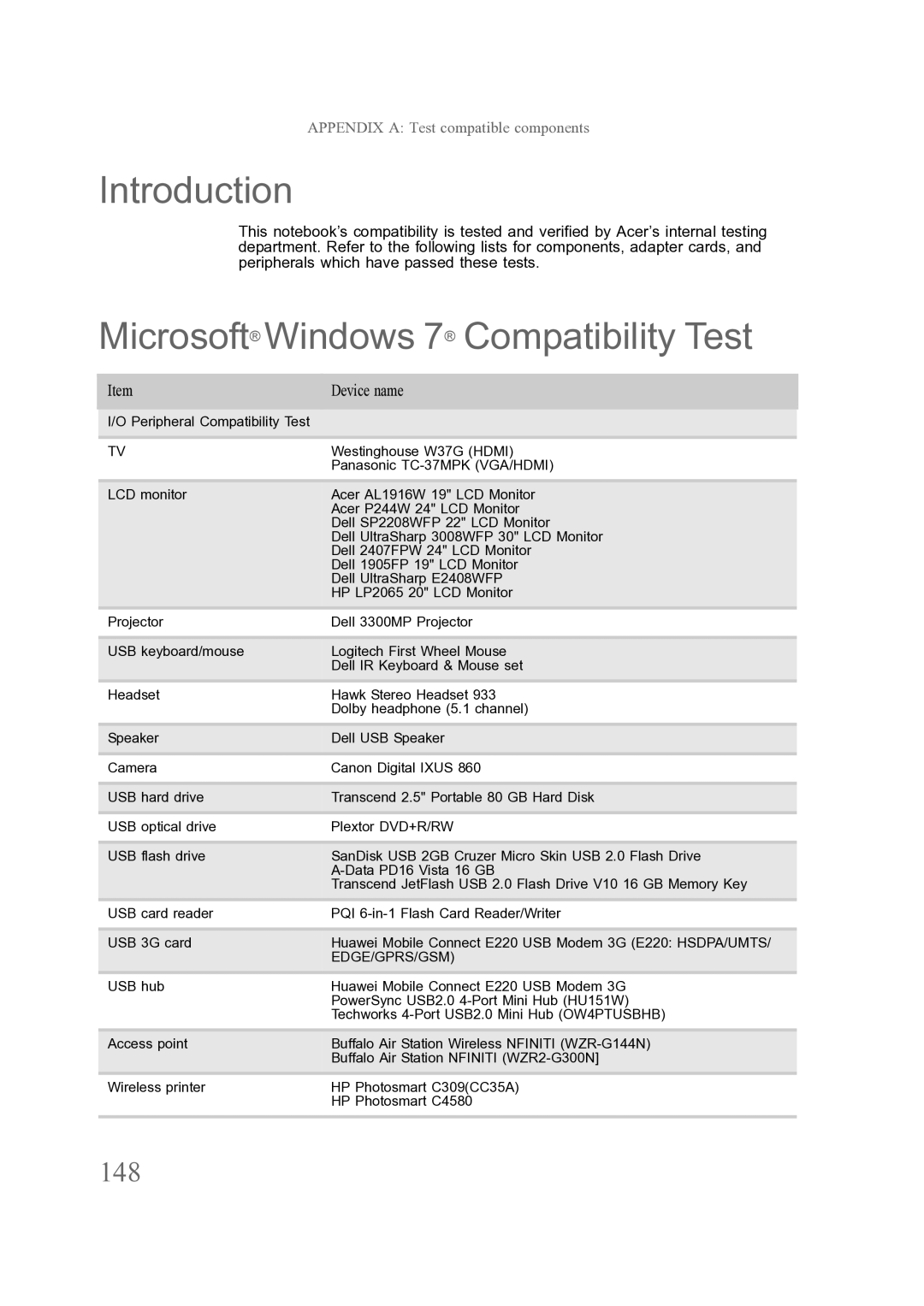 Acer ENTJ78, ENTJ77, ENTJ75, ENTJ76 manual Microsoft Windows 7 Compatibility Test, Device name 