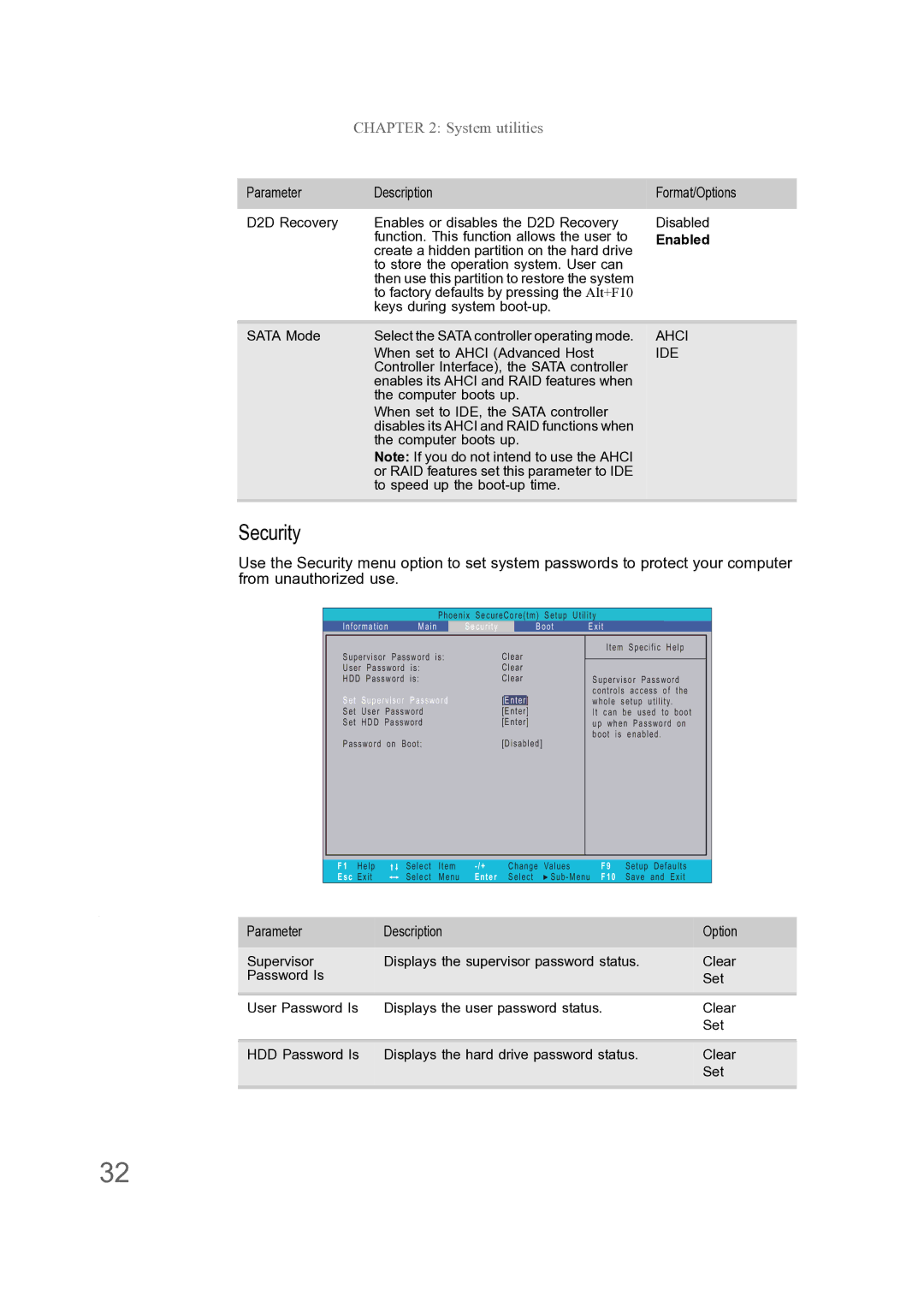 Acer ENTJ78 manual To factory defaults by pressing the Alt+F10, Keys during system boot-up, When set to Ahci Advanced Host 