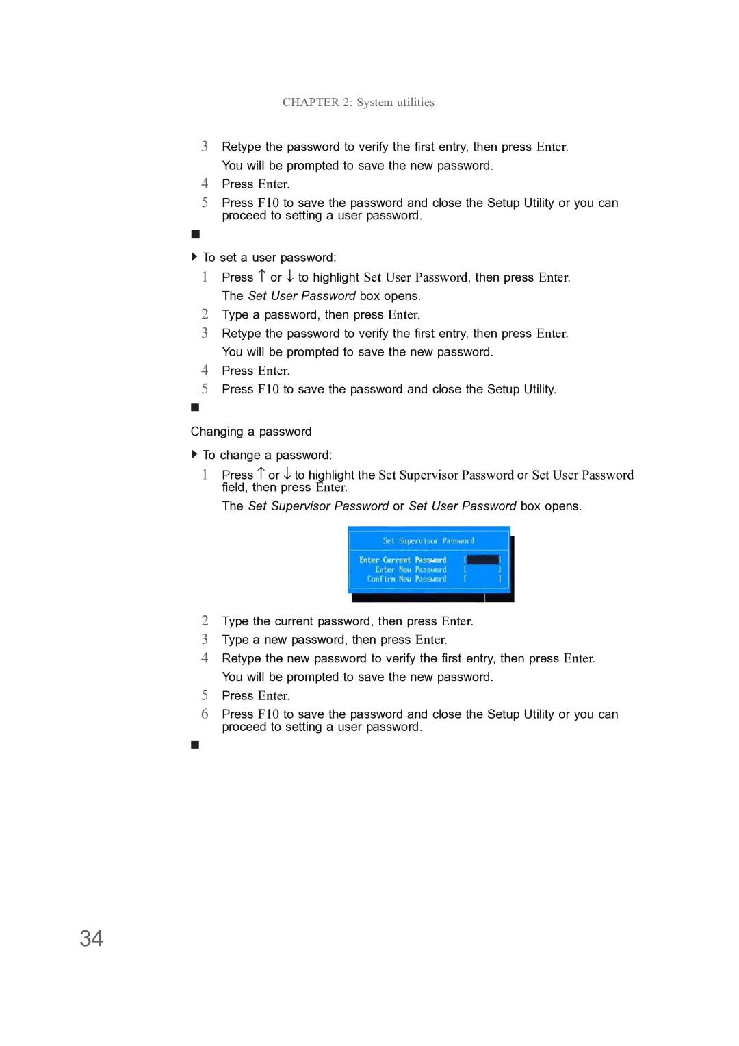 Acer ENTJ77, ENTJ75, ENTJ78, ENTJ76 manual Set Supervisor Password or Set User Password box opens 