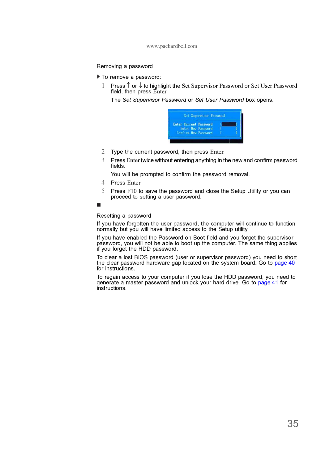 Acer ENTJ75, ENTJ77, ENTJ78, ENTJ76 manual Set Supervisor Password or Set User Password box opens 