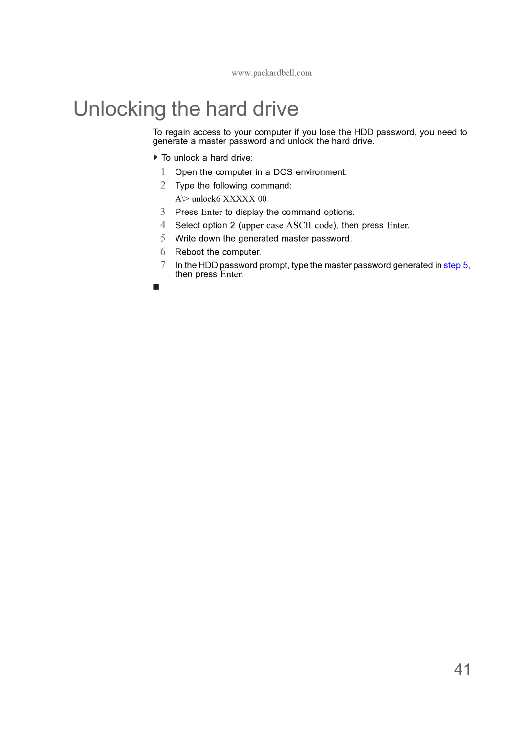 Acer ENTJ76, ENTJ77, ENTJ75, ENTJ78 manual Unlocking the hard drive 