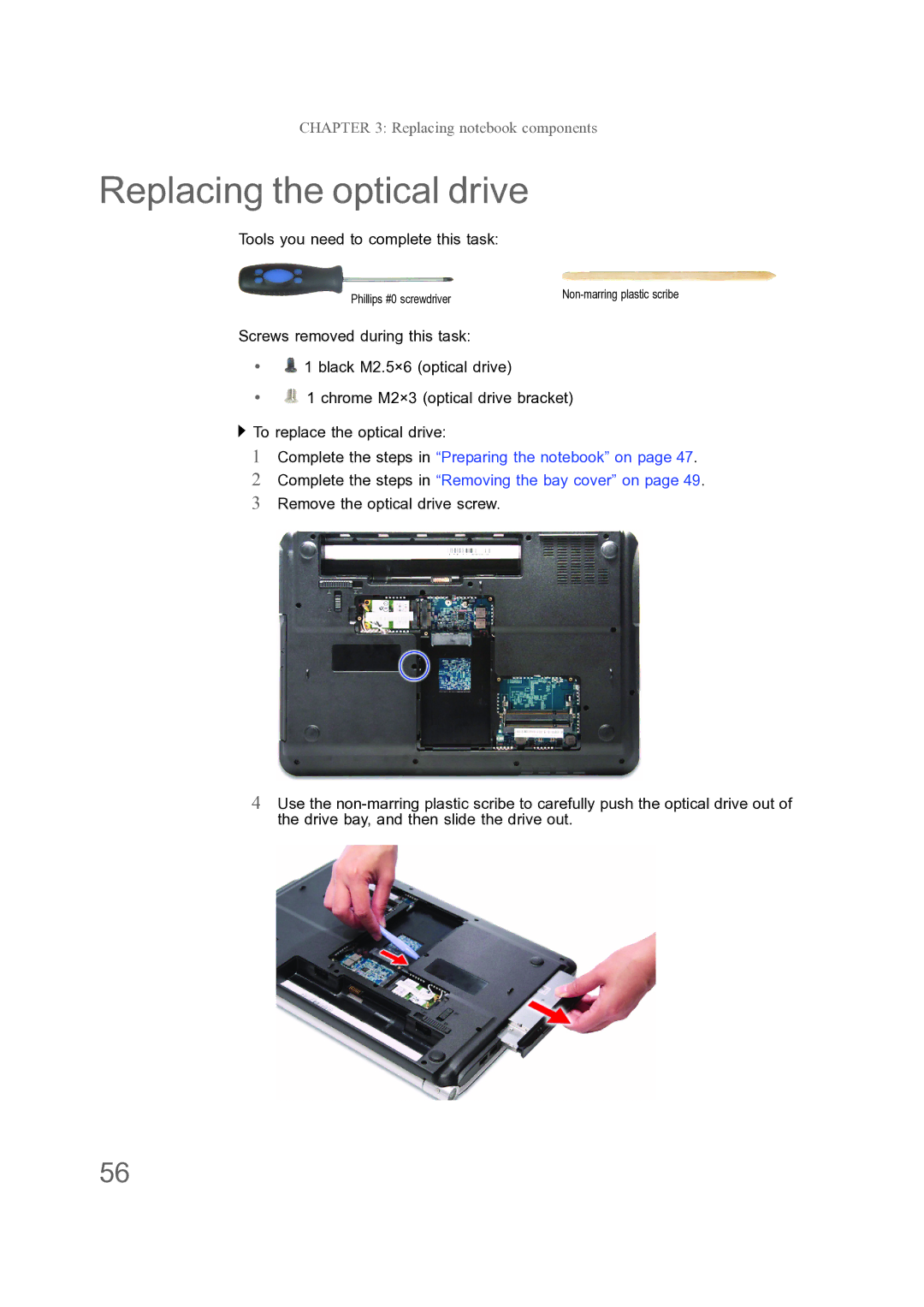 Acer ENTJ78, ENTJ77, ENTJ75, ENTJ76 manual Replacing the optical drive 