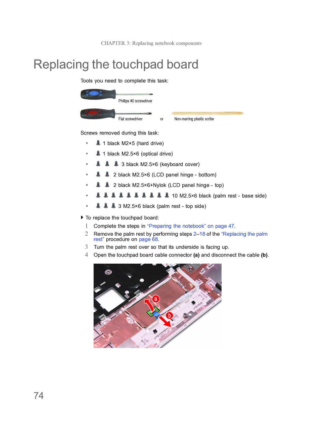 Acer ENTJ77, ENTJ75, ENTJ78, ENTJ76 manual Replacing the touchpad board 