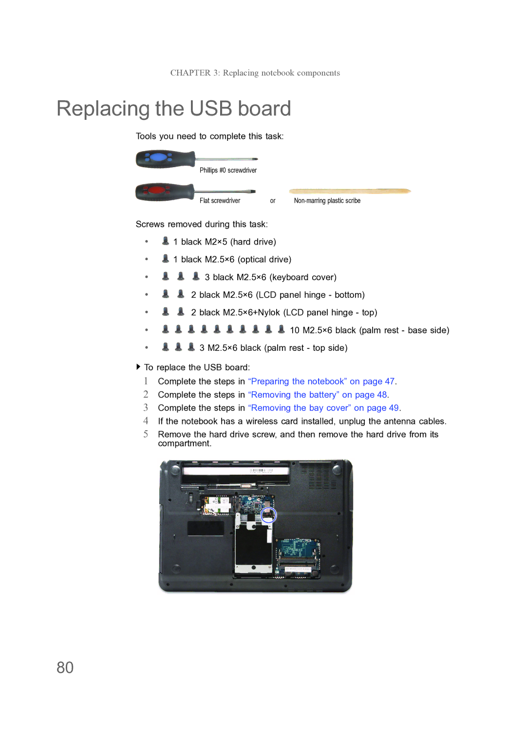 Acer ENTJ78, ENTJ77, ENTJ75, ENTJ76 manual Replacing the USB board 