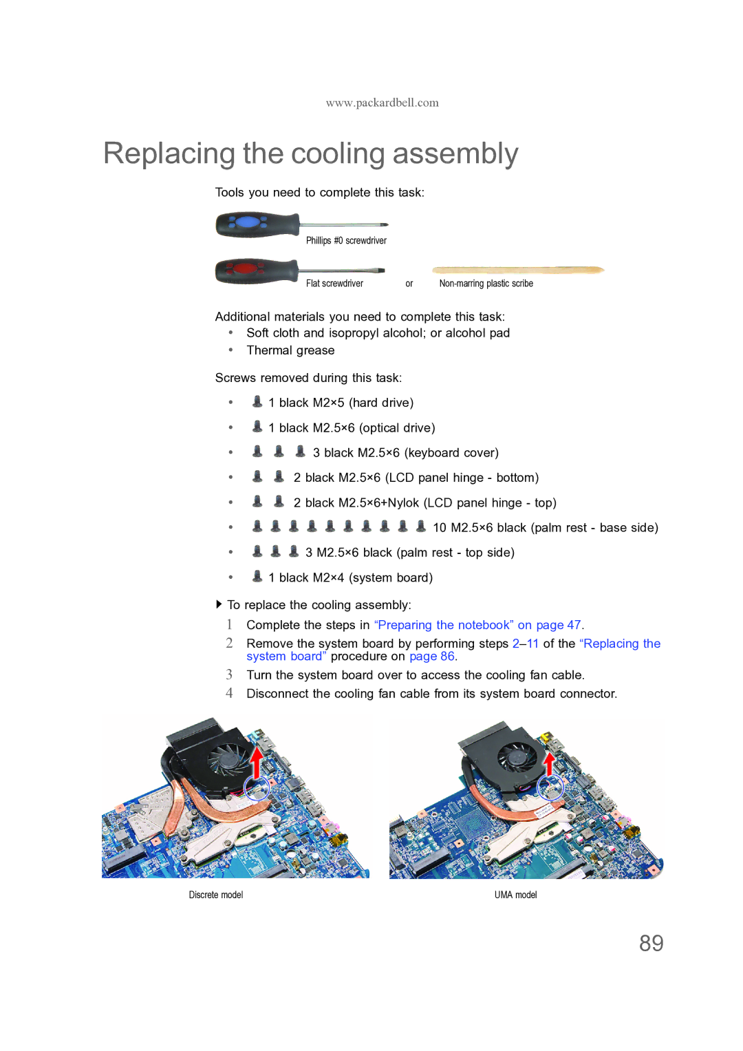 Acer ENTJ76, ENTJ77, ENTJ75, ENTJ78 manual Replacing the cooling assembly 