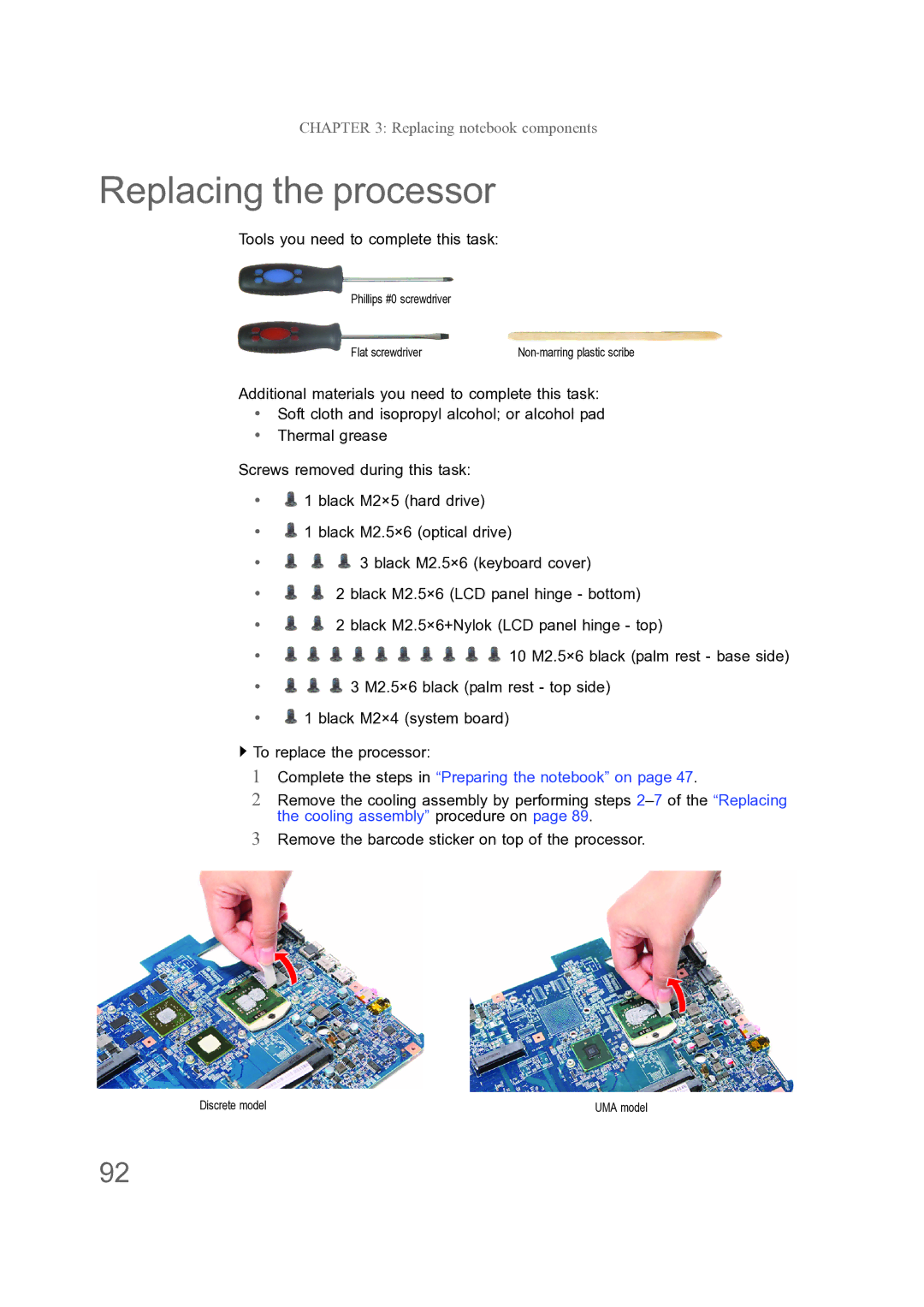 Acer ENTJ78, ENTJ77, ENTJ75, ENTJ76 manual Replacing the processor 