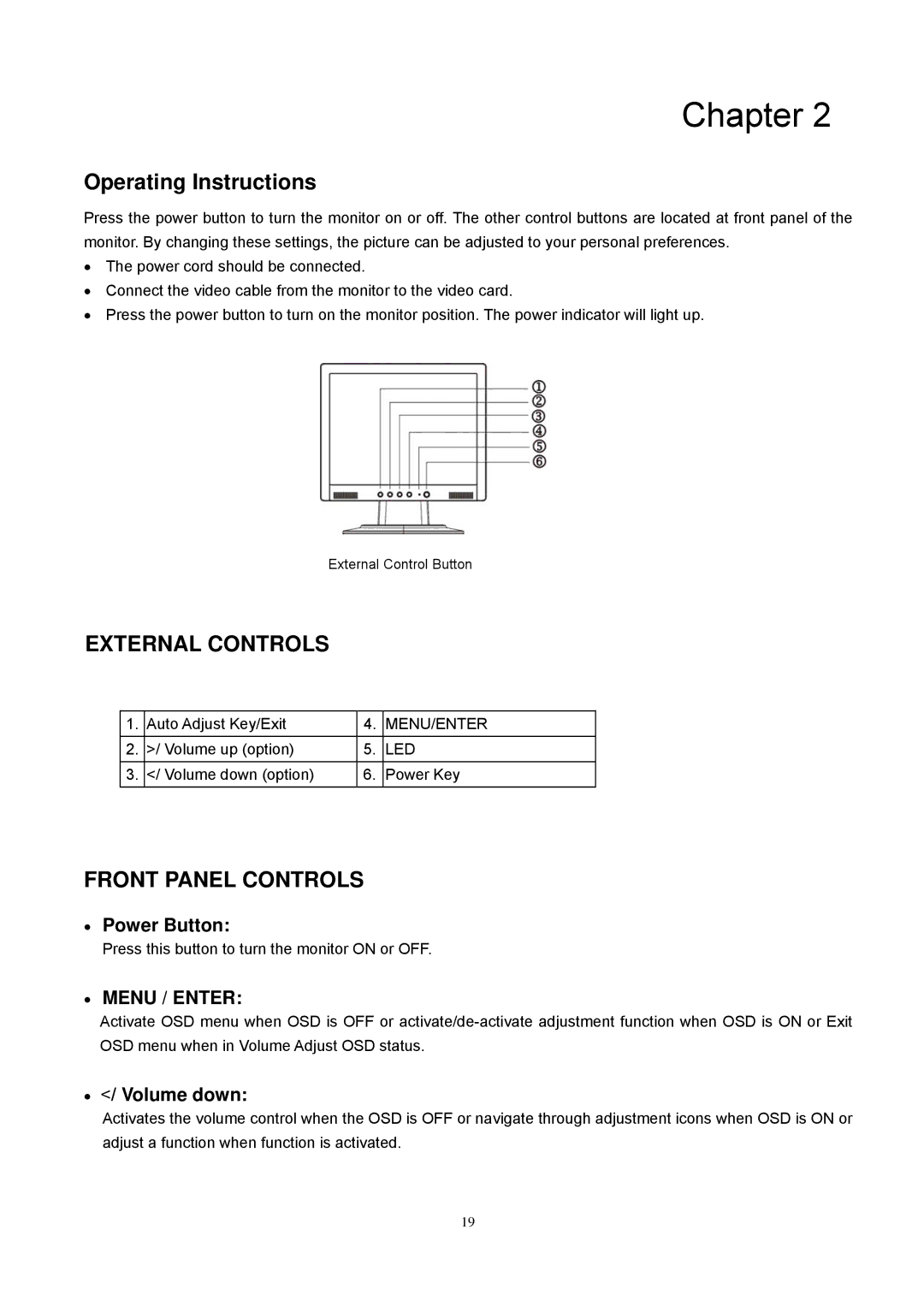 Acer ET.L1307.150 manual Operating Instructions, Power Button, Volume down 