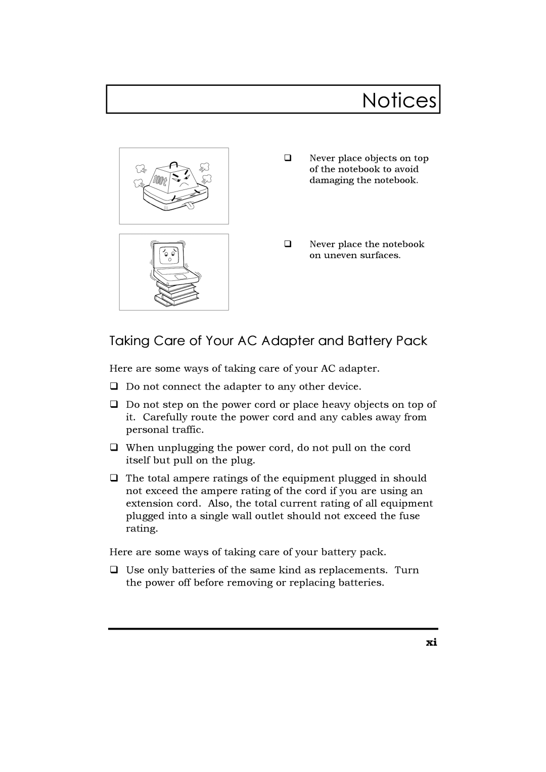 Acer Extensa 365 manual Taking Care of Your AC Adapter and Battery Pack 