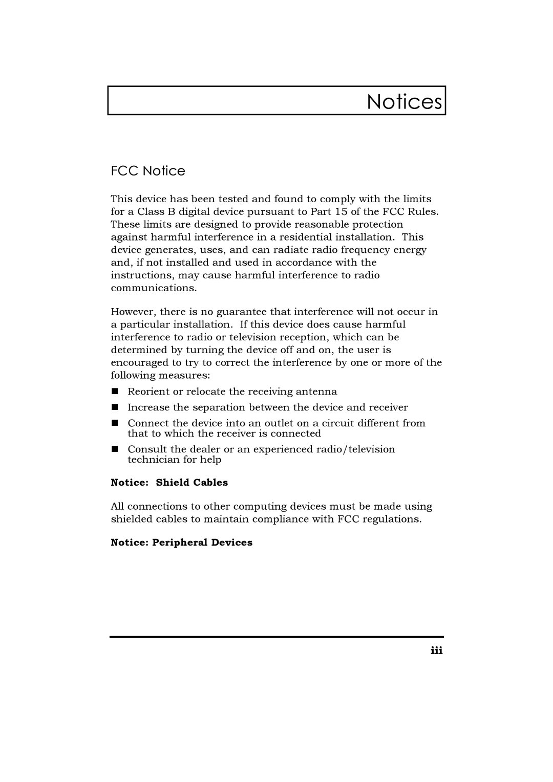 Acer Extensa 365 manual FCC Notice, Iii 