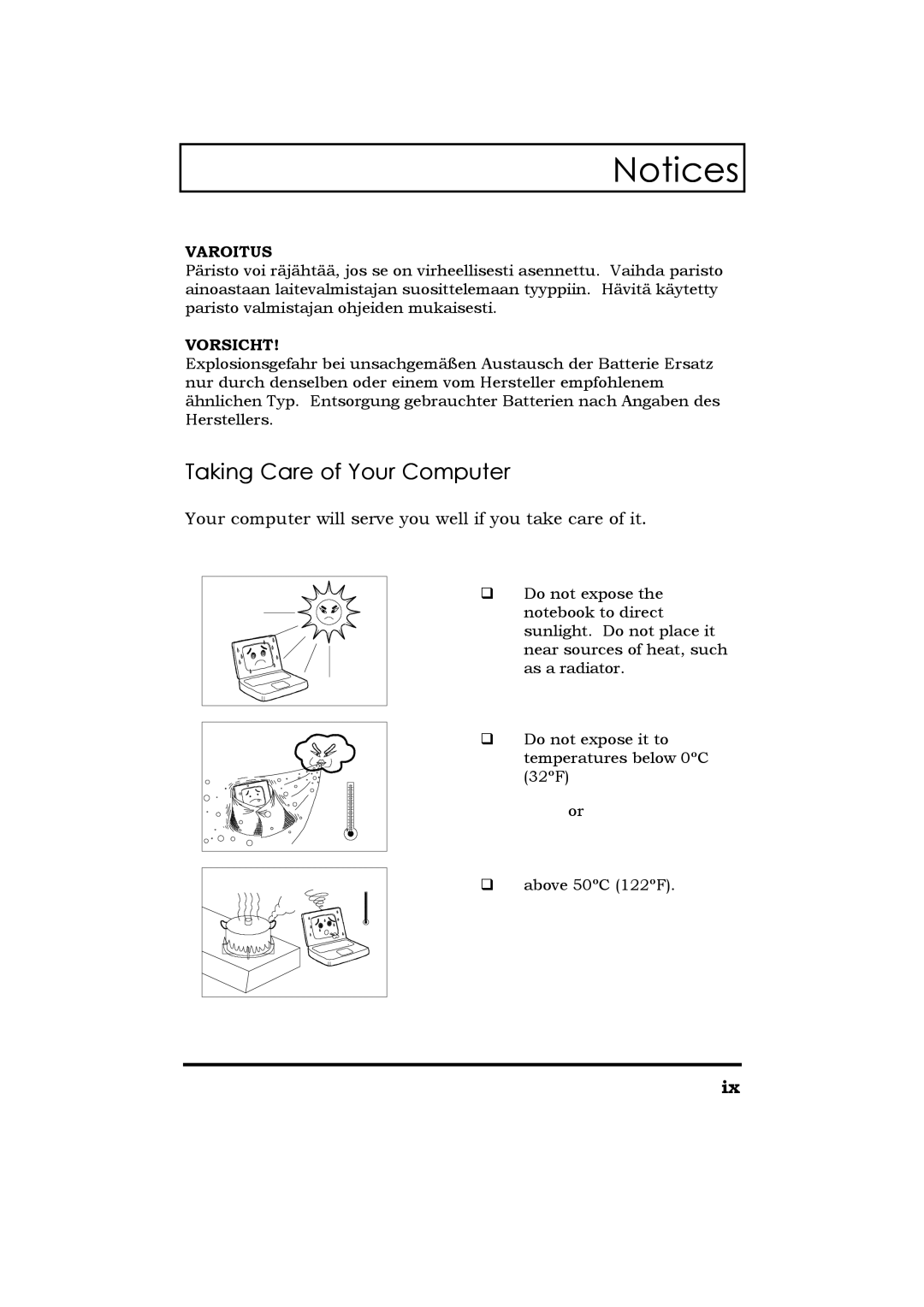 Acer Extensa 365 manual Taking Care of Your Computer, Varoitus 