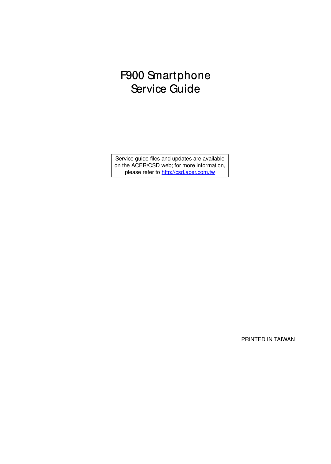 Acer manual F900 Smartphone Service Guide 