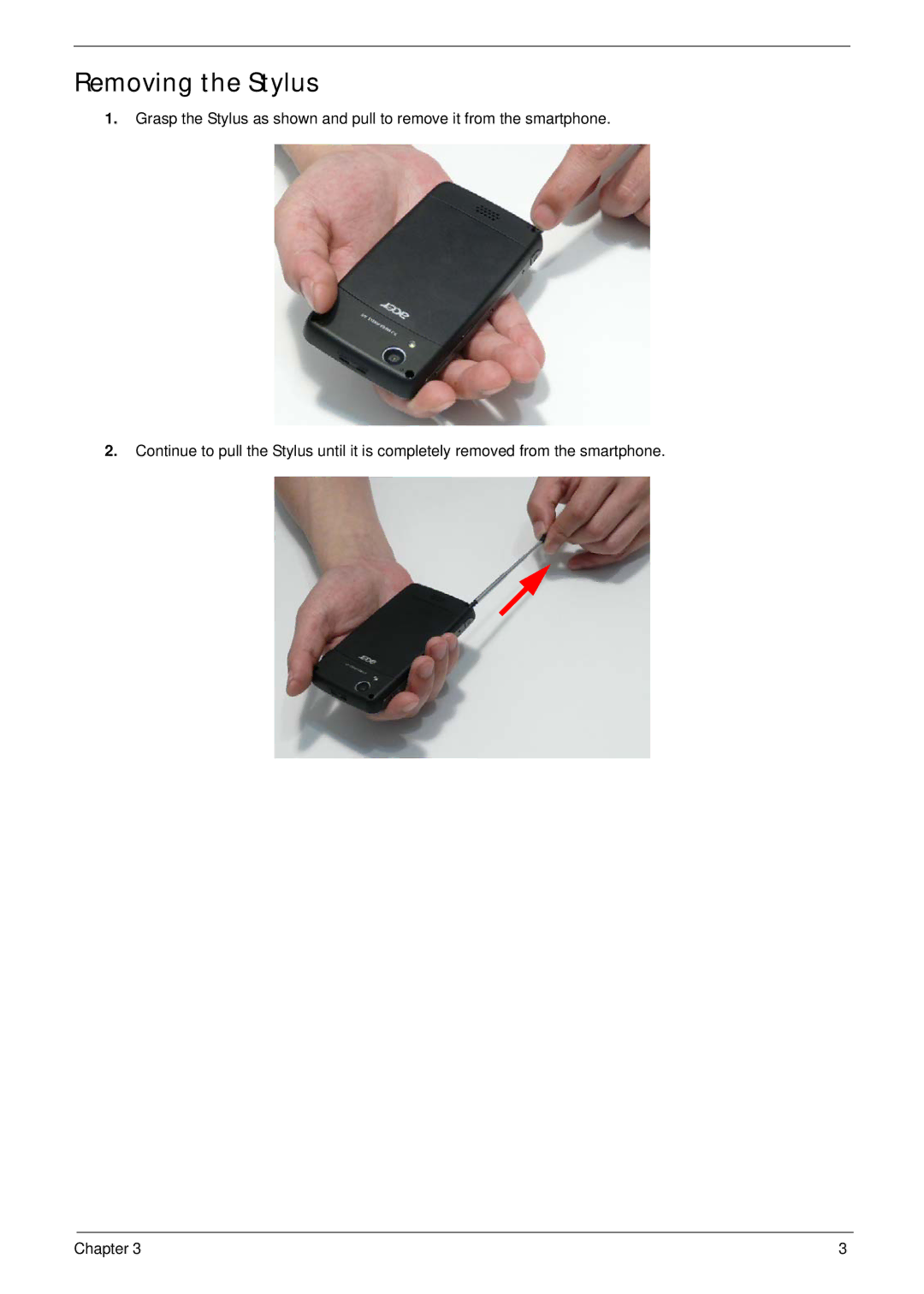 Acer F900 manual Removing the Stylus 