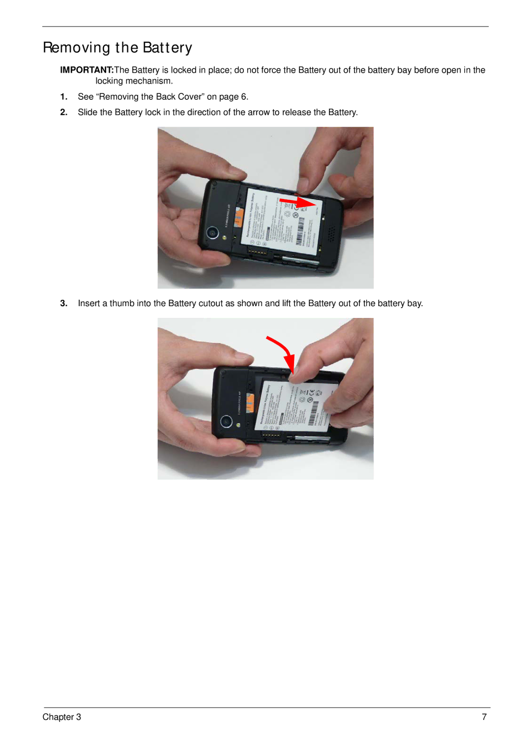 Acer F900 manual Removing the Battery 