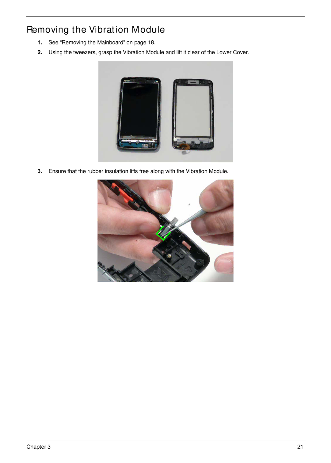 Acer F900 manual Removing the Vibration Module 