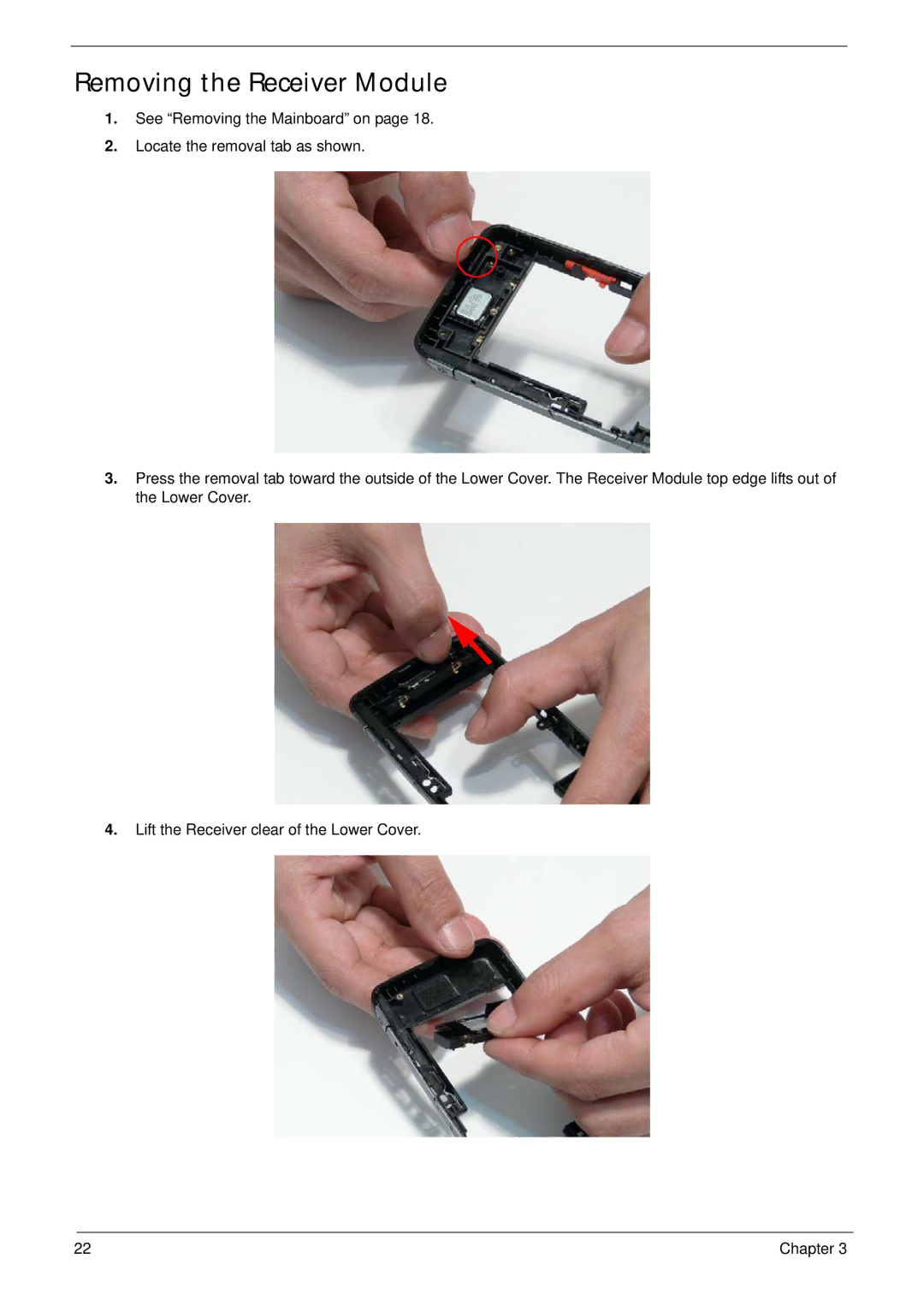 Acer F900 manual Removing the Receiver Module 