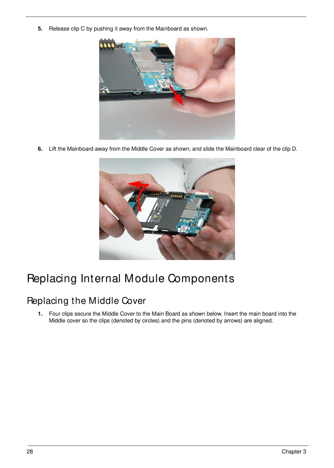 Acer F900 manual Replacing Internal Module Components, Replacing the Middle Cover 