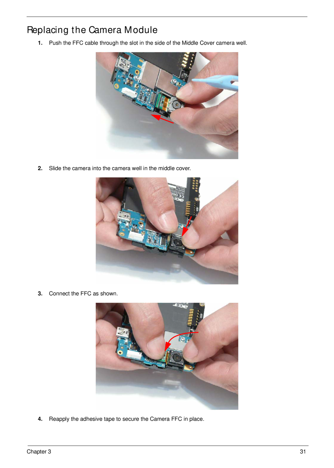 Acer F900 manual Replacing the Camera Module 