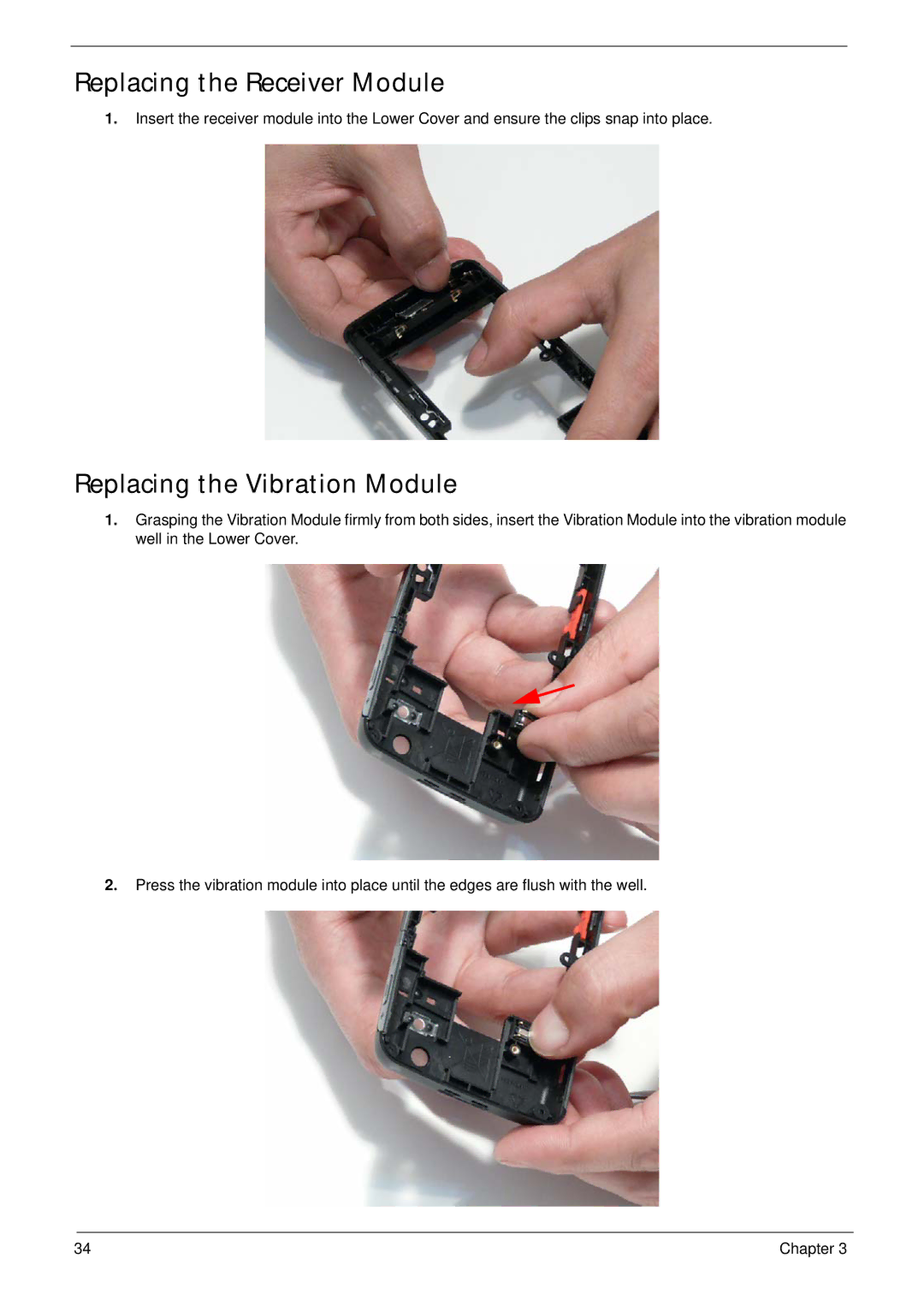 Acer F900 manual Replacing the Receiver Module, Replacing the Vibration Module 