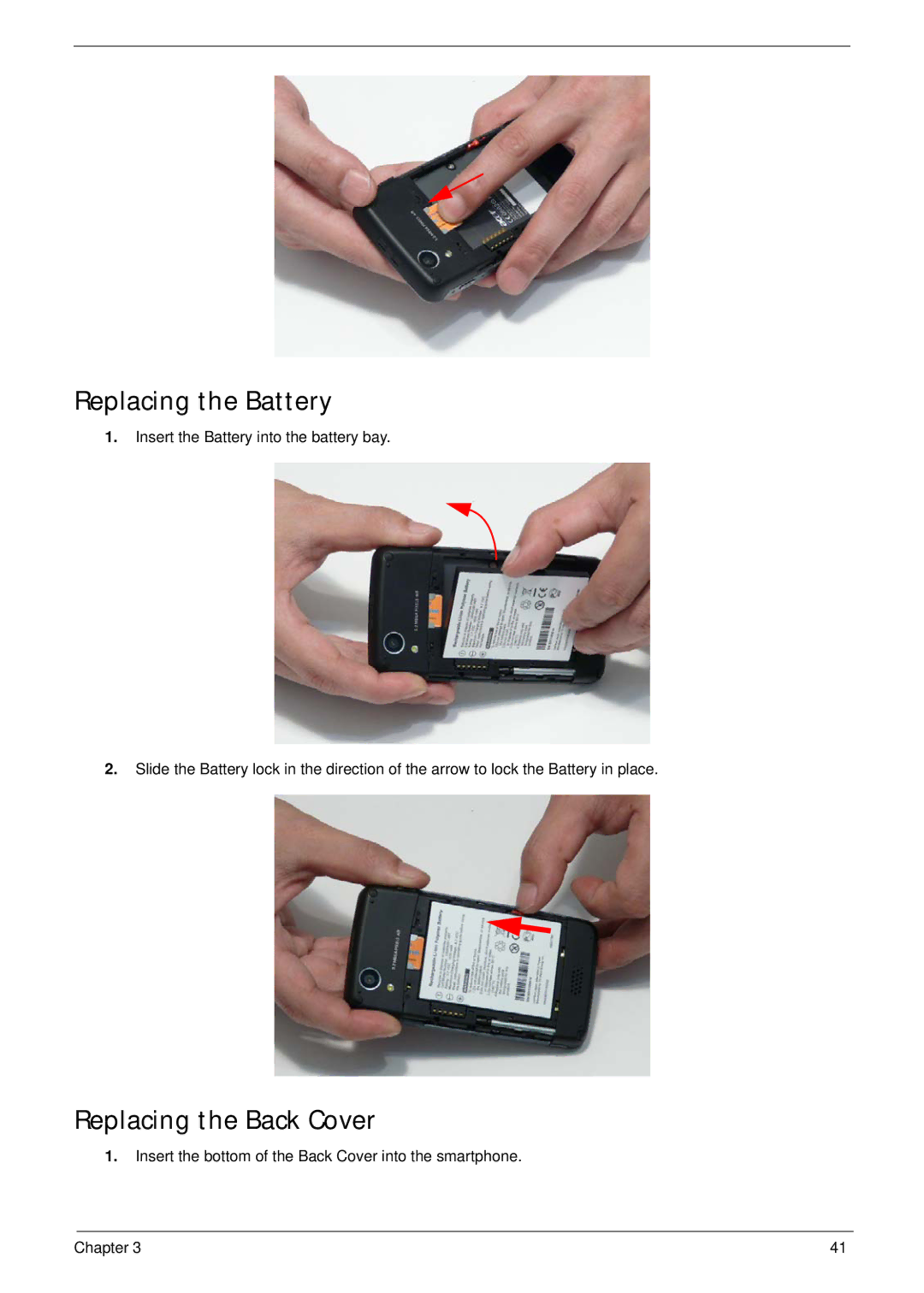 Acer F900 manual Replacing the Battery, Replacing the Back Cover 