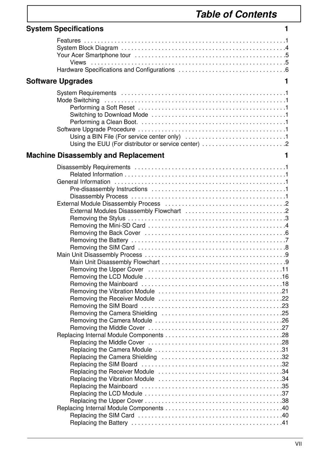 Acer F900 manual Table of Contents 