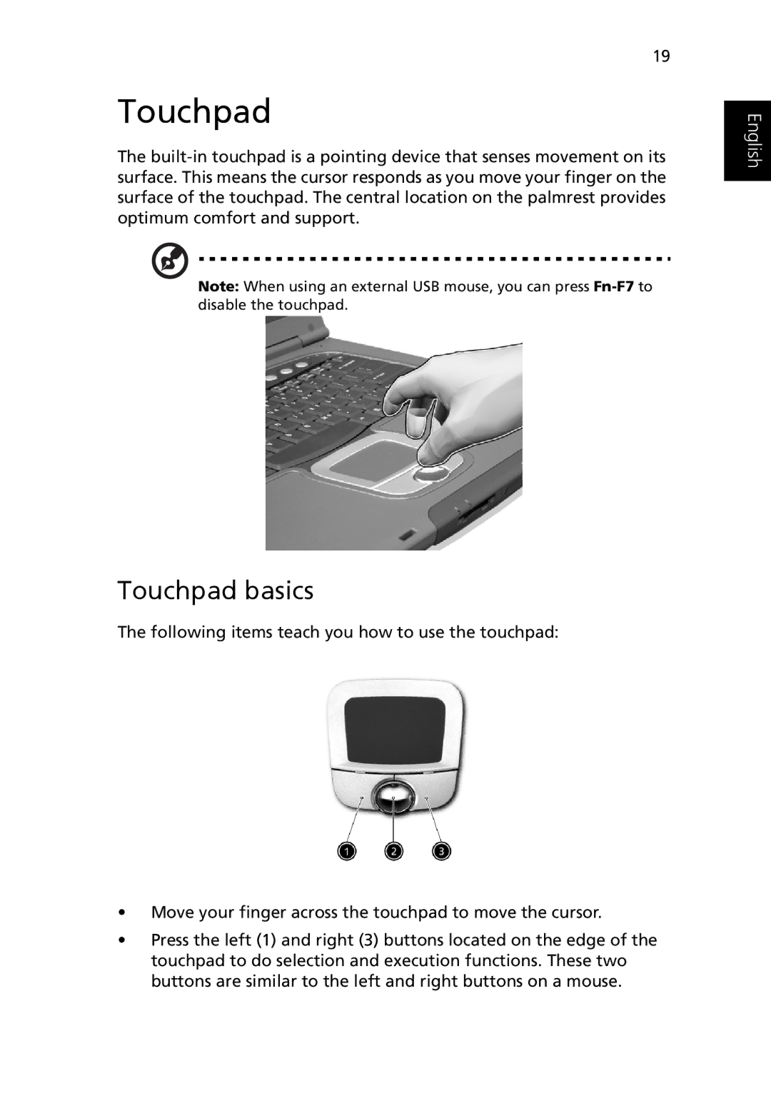 Acer Ferrari 3200 manual Touchpad basics 