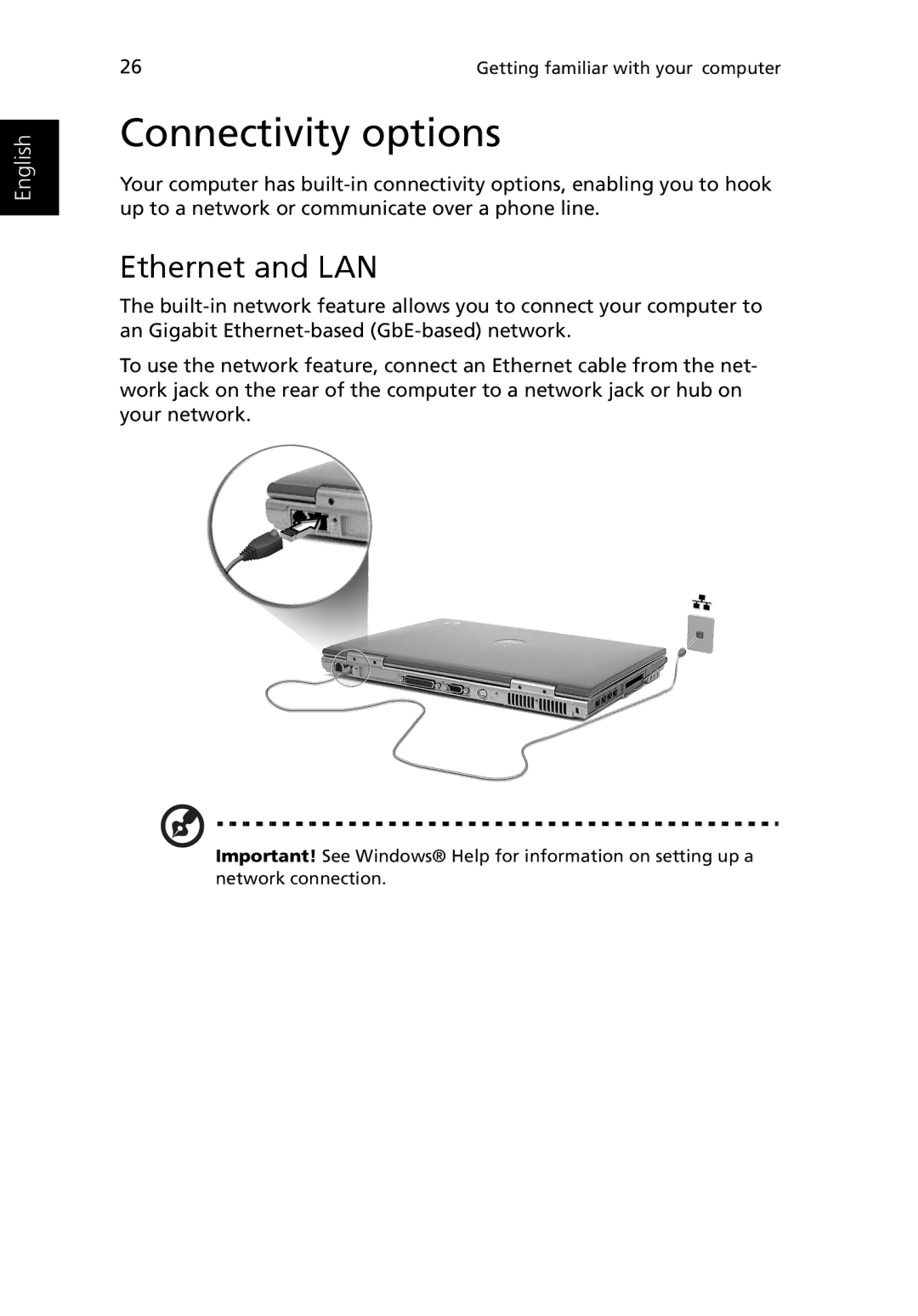 Acer Ferrari 3200 manual Connectivity options, Ethernet and LAN 