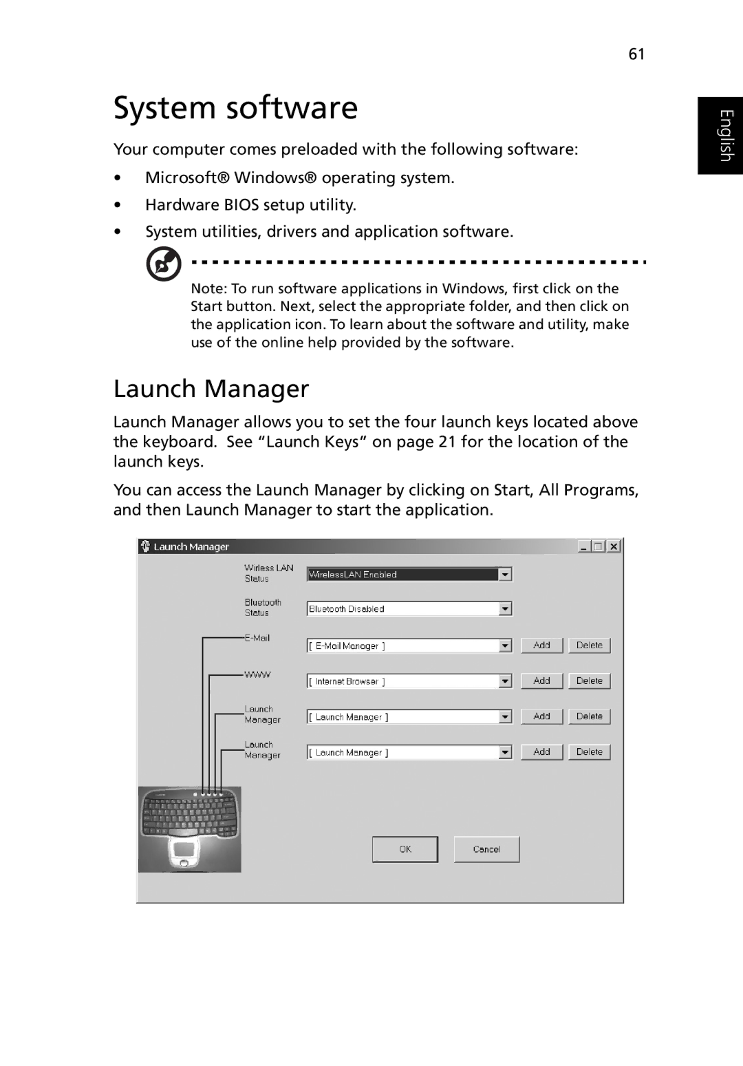 Acer Ferrari 3200 manual System software, Launch Manager 