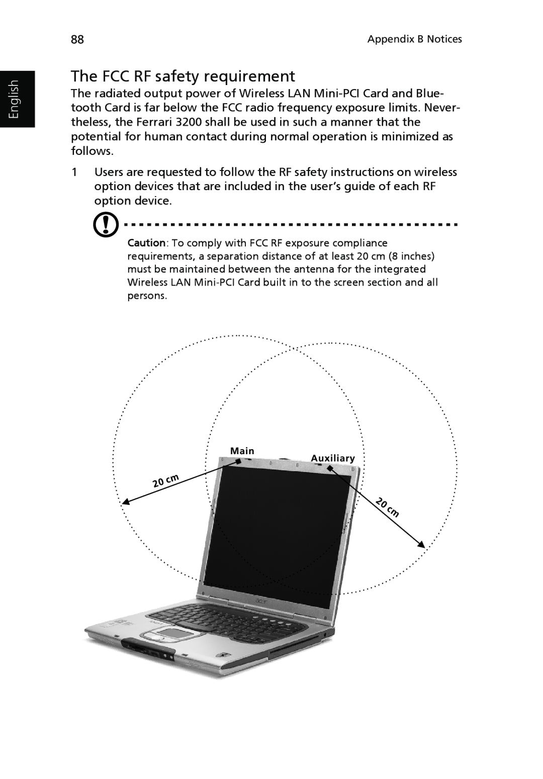 Acer Ferrari 3200 manual FCC RF safety requirement 