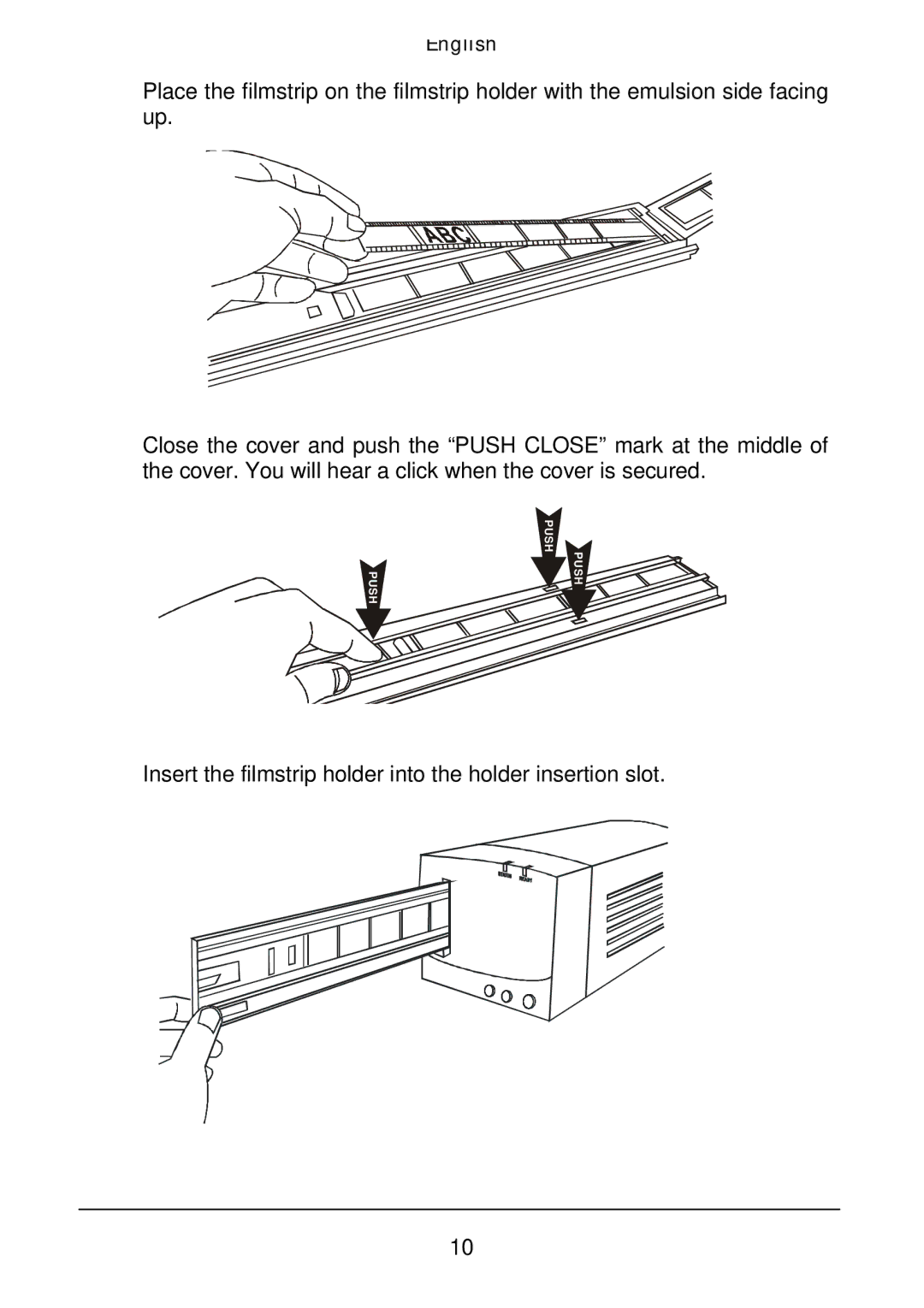 Acer Film Scanner user manual Insert the filmstrip holder into the holder insertion slot 