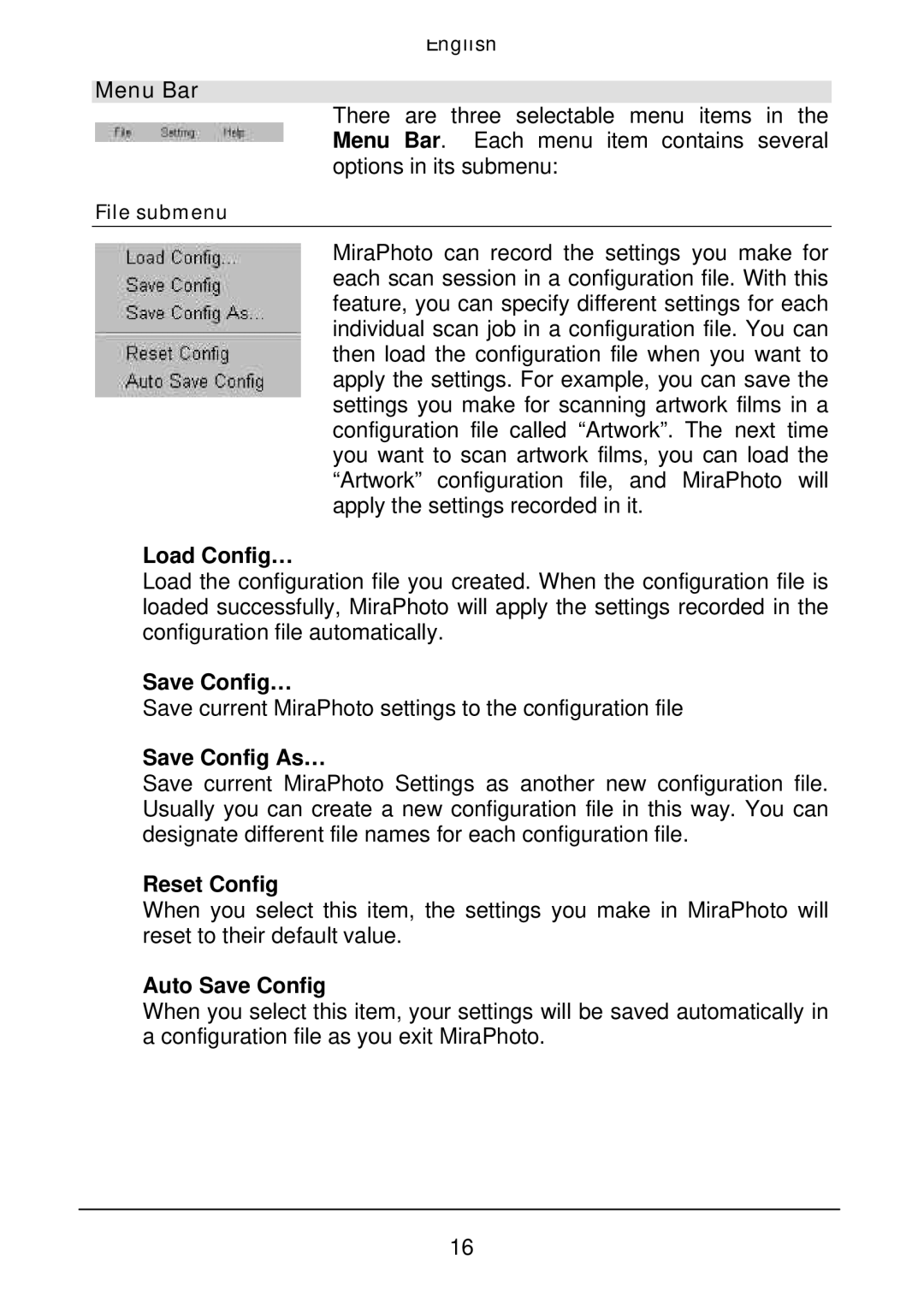 Acer Film Scanner user manual Menu Bar 