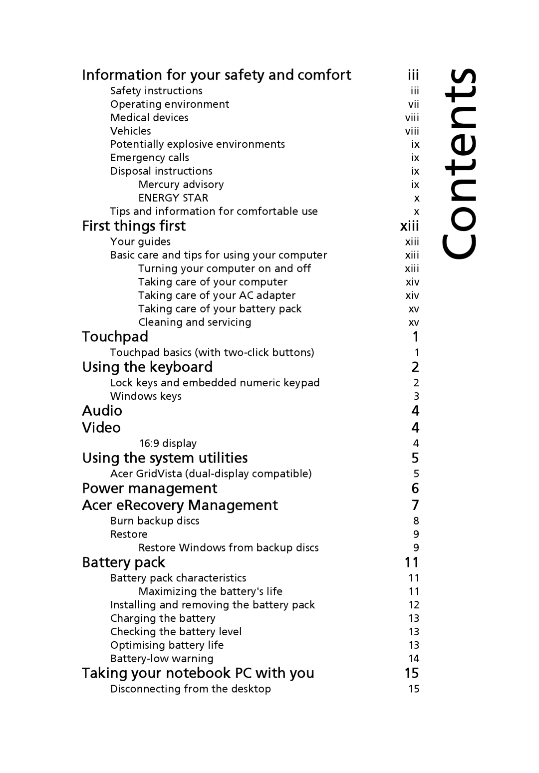 Acer FO200 manual Contents 