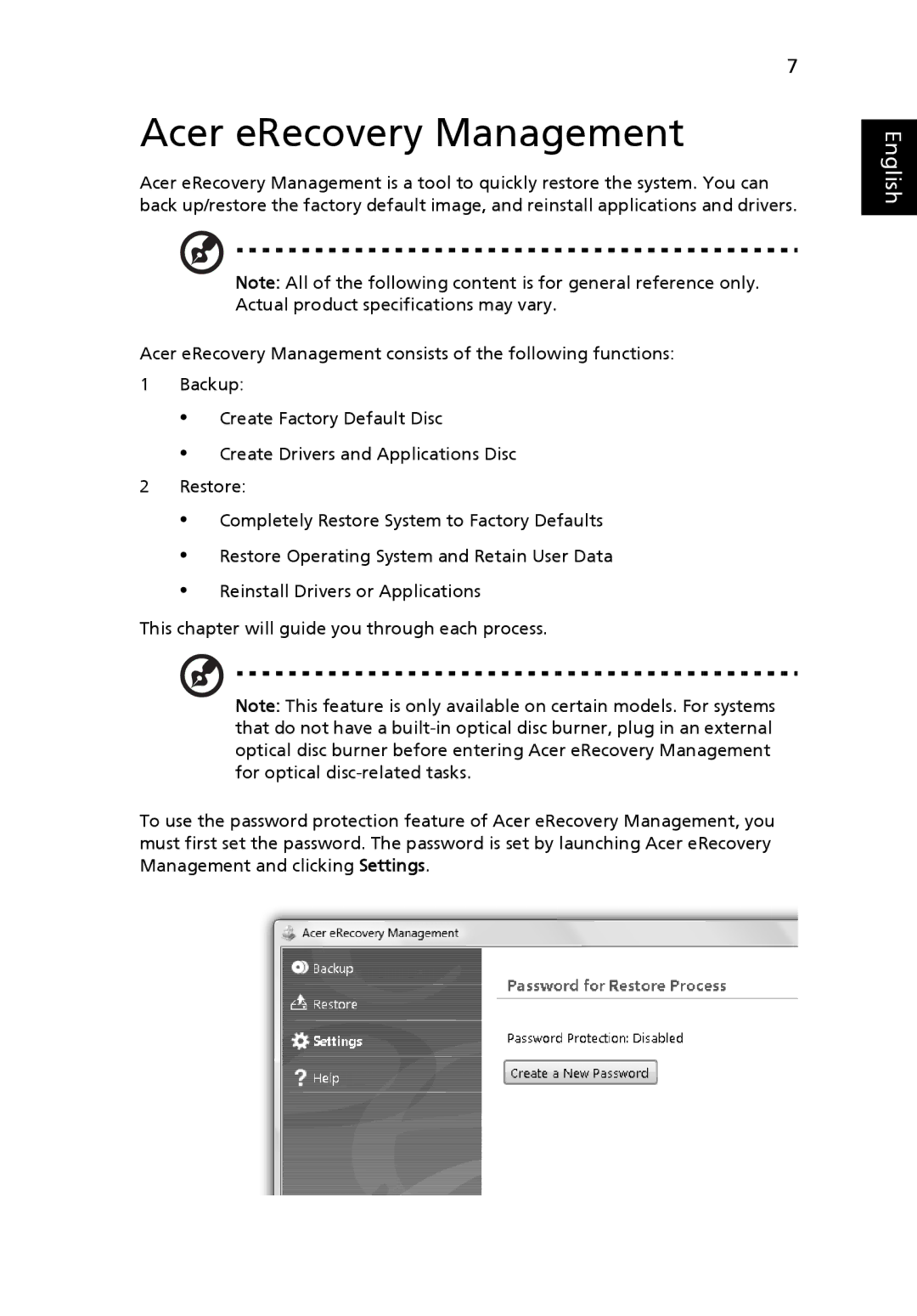 Acer FO200 manual Acer eRecovery Management 