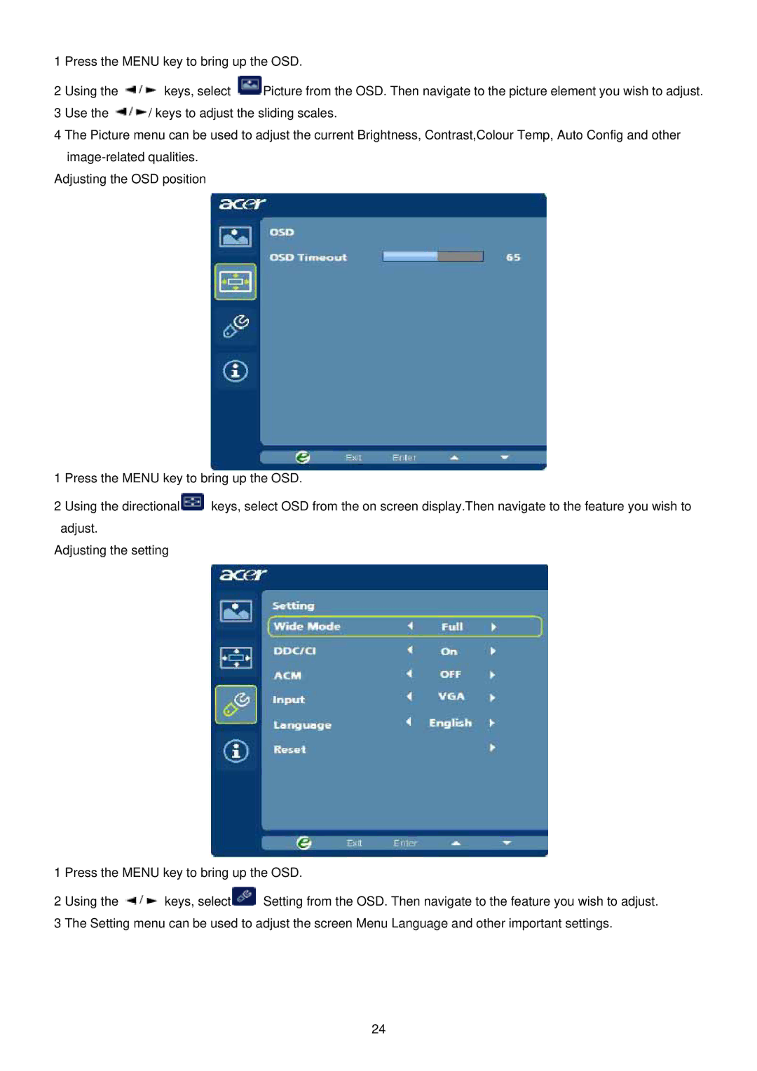 Acer G195HQ manual 