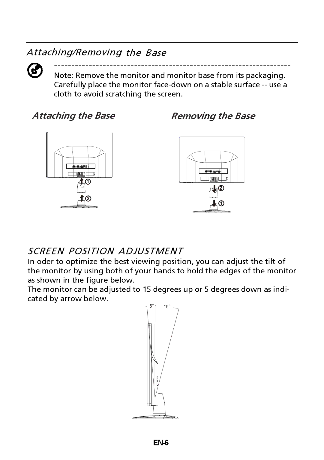 Acer UM.WG6AA.B01, G236HL, UM.VG6AA.B02, G226HQLBbd manual Screen Position Adjustment, EN-6 