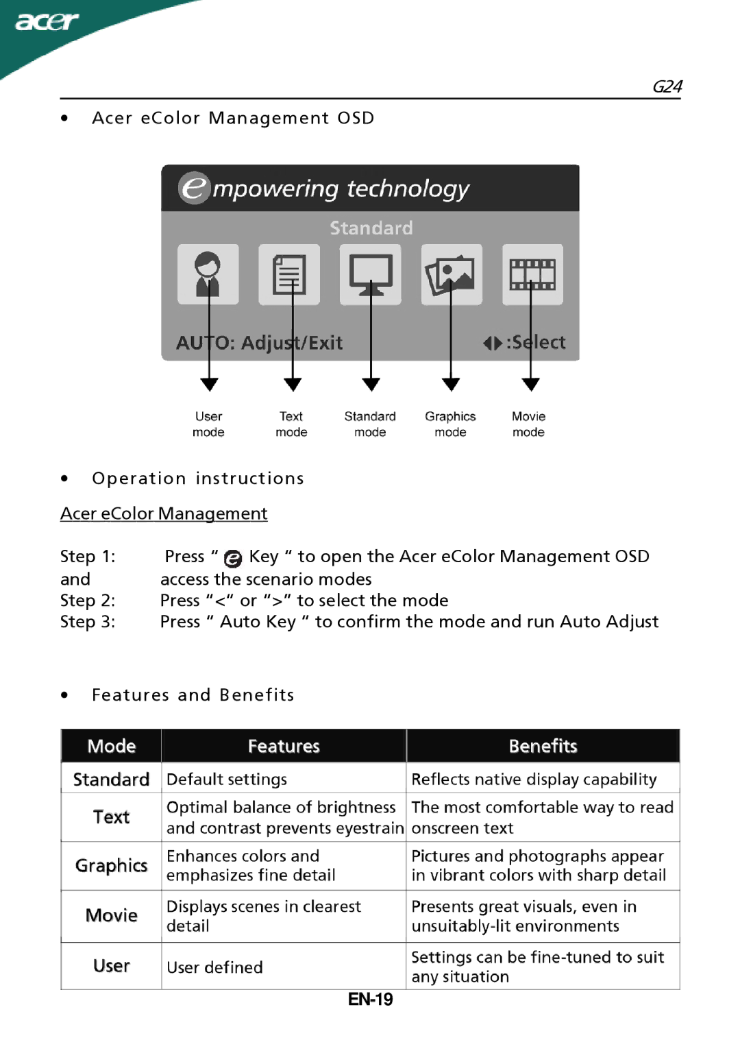 Acer G24 manual EN-19 