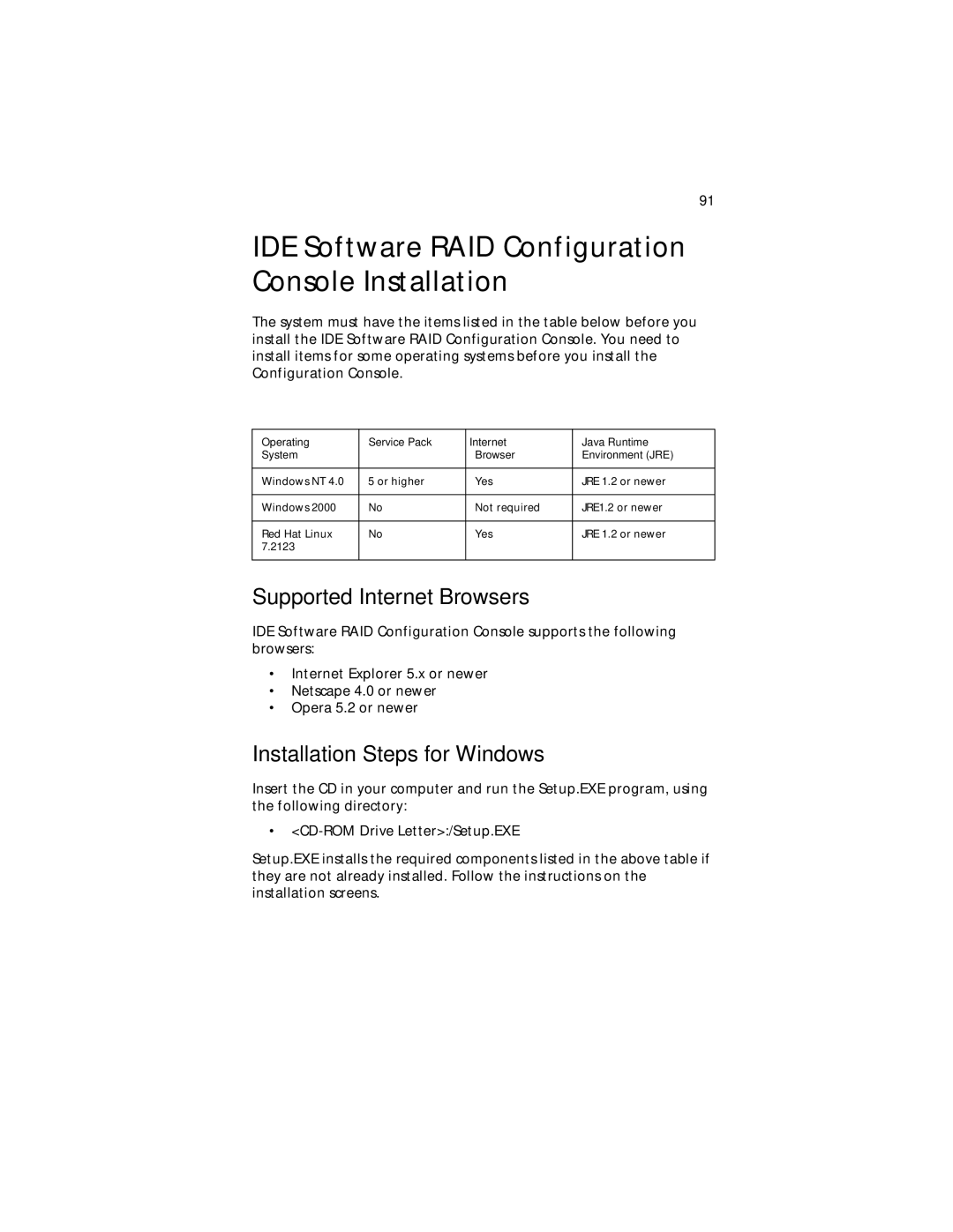 Acer G300 Series manual IDE Software RAID Configuration Console Installation, Supported Internet Browsers 