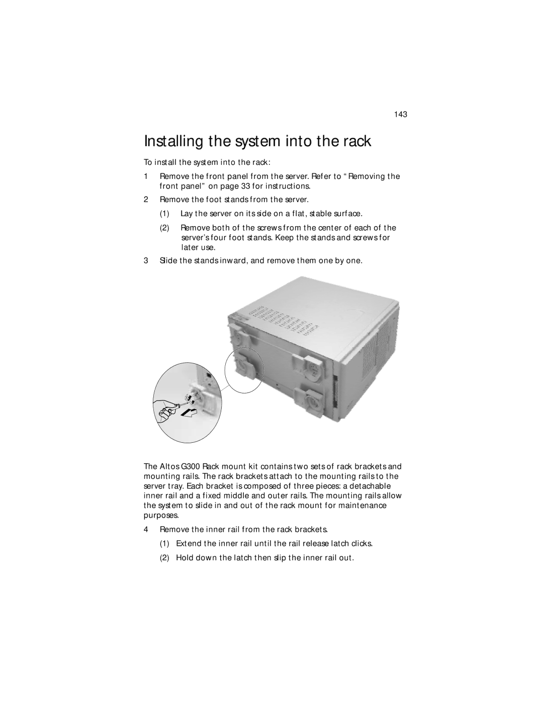 Acer G300 Series manual Installing the system into the rack 