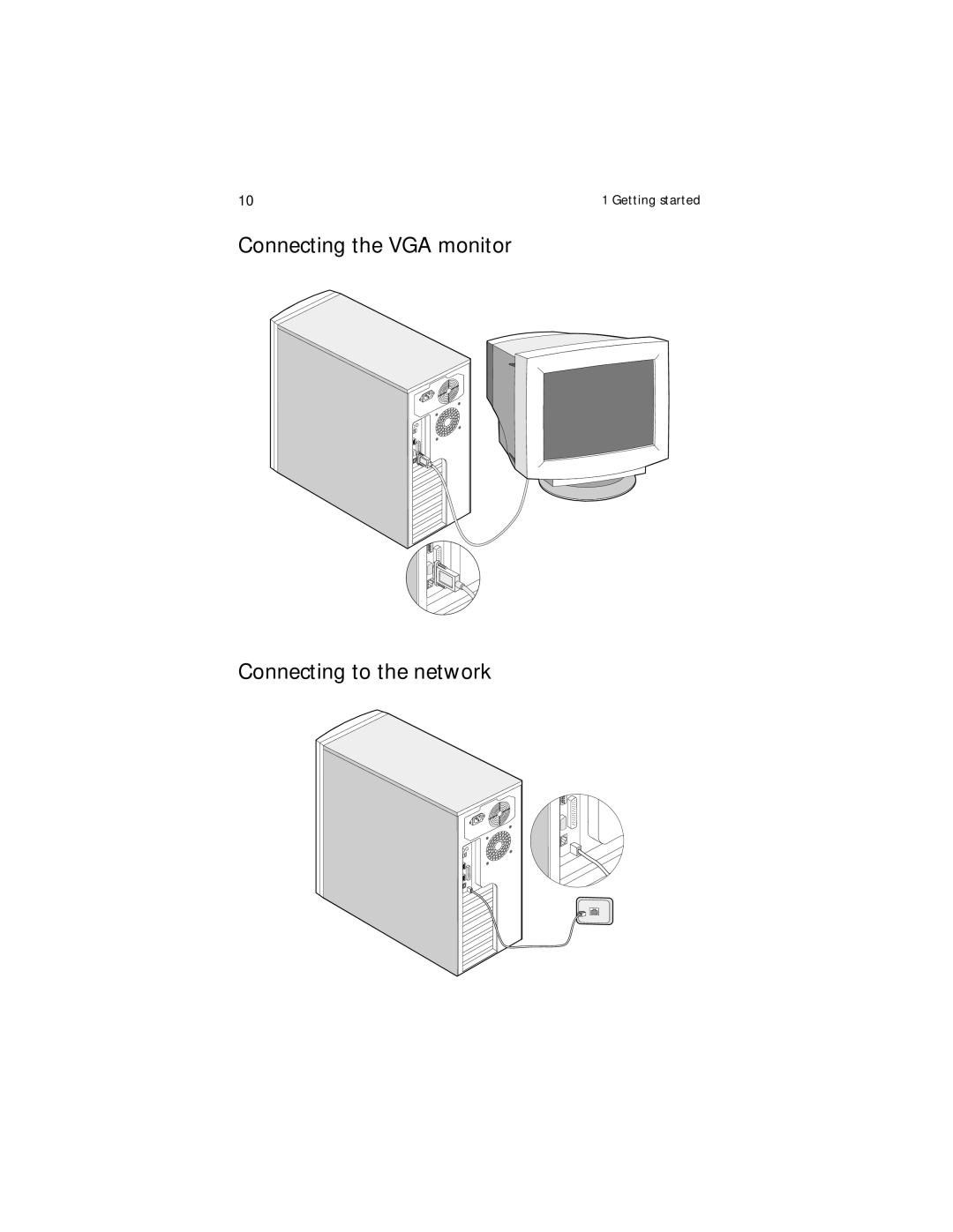 Acer G300 Series manual Connecting the VGA monitor Connecting to the network 