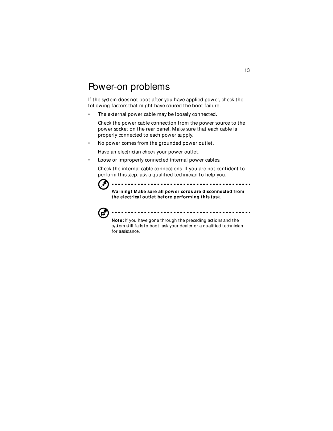 Acer G300 Series manual Power-on problems 