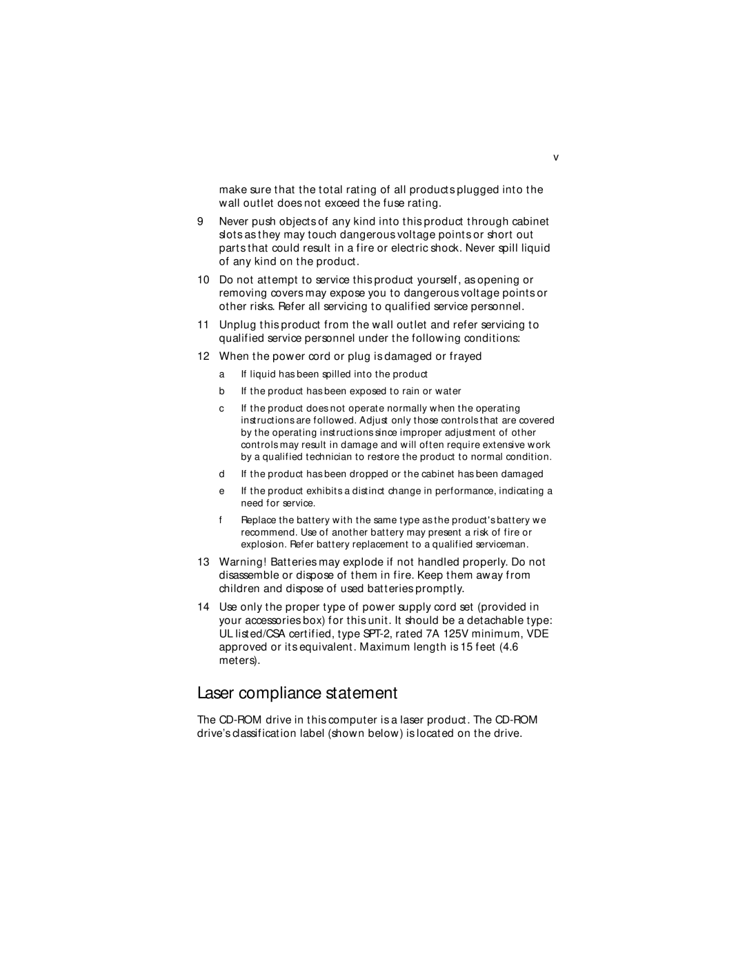 Acer G300 Series manual Laser compliance statement 