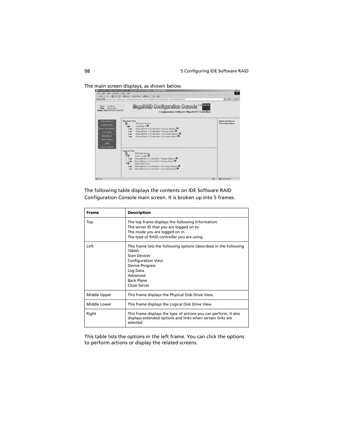 Acer G301 manual Frame Description 