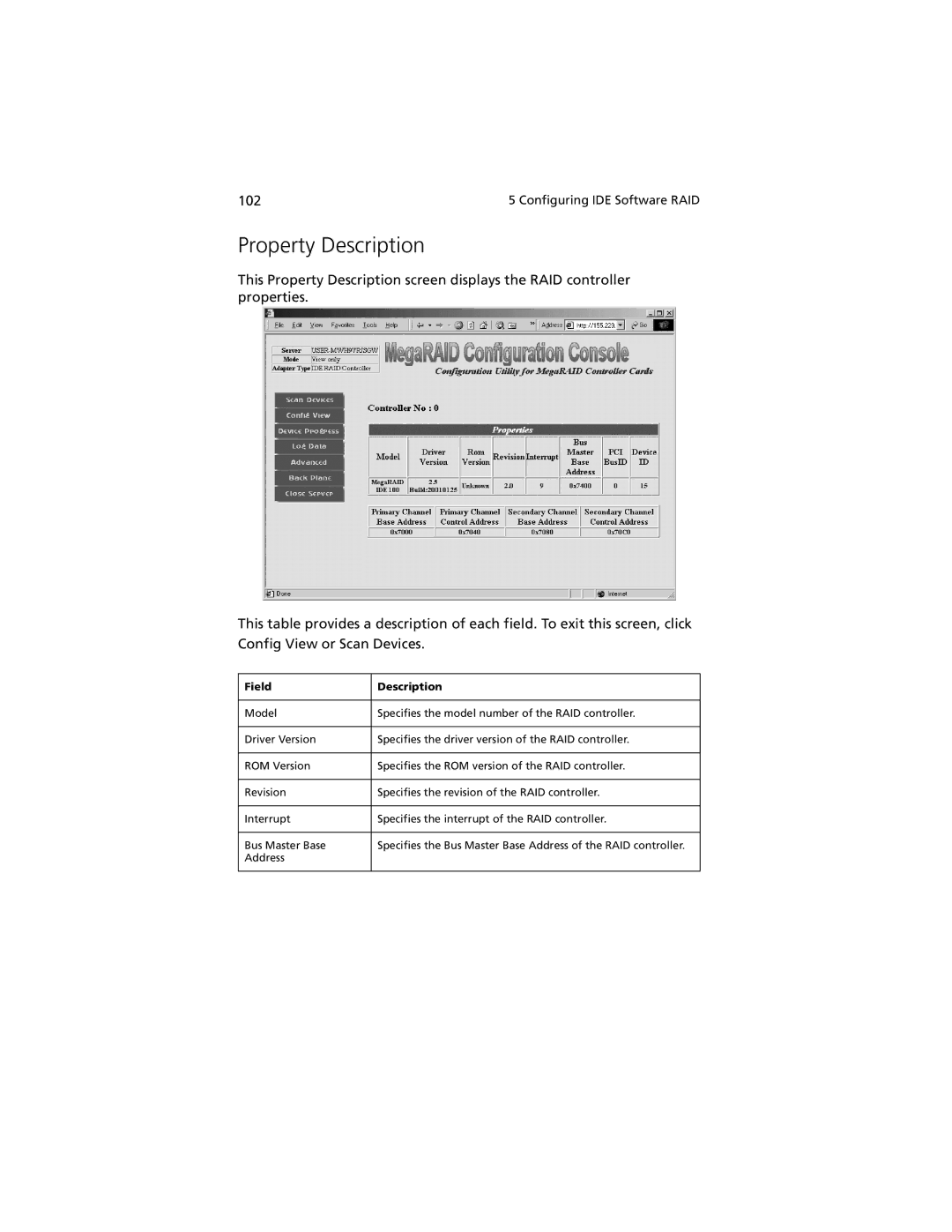 Acer G301 manual Property Description, Field Description 