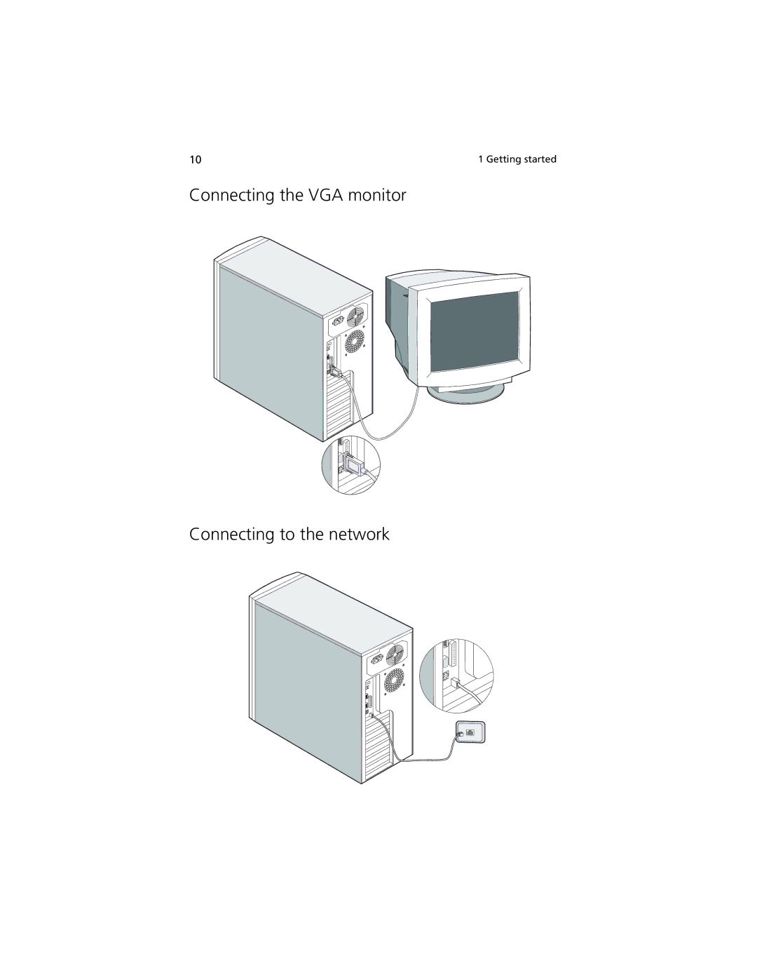 Acer G301 manual Connecting the VGA monitor Connecting to the network 