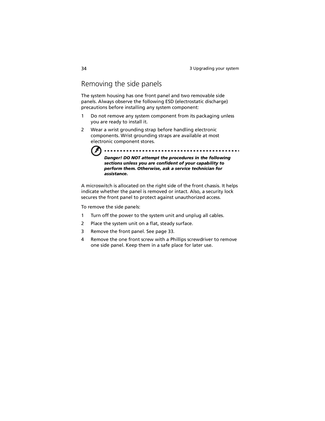 Acer G301 manual Removing the side panels 